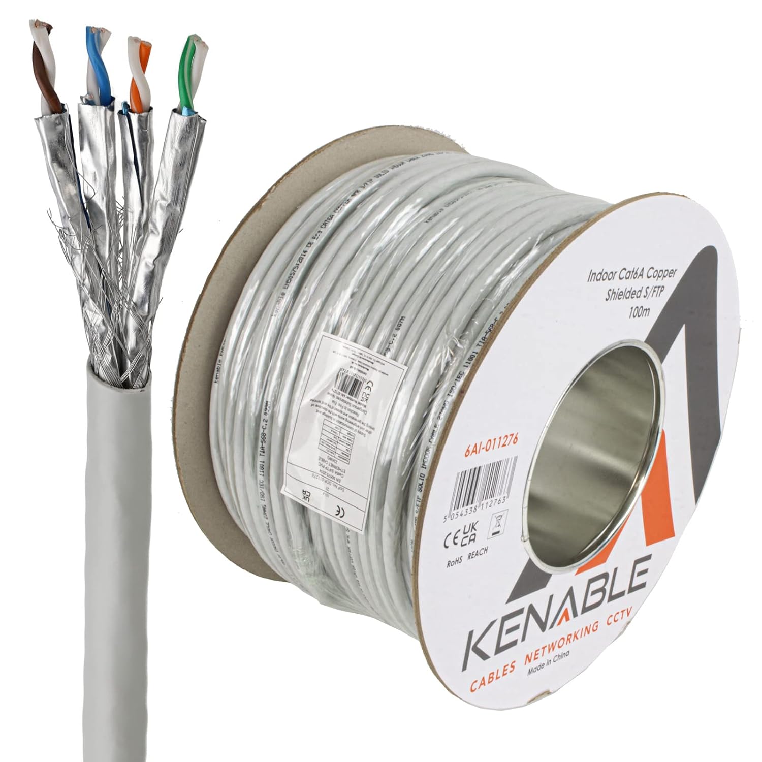 kenable Indoor CAT6A UTP 23AWG Full Solid OFC COPPER Ethernet S/FTP Network Cable Reel 100m Grey [100 metres]