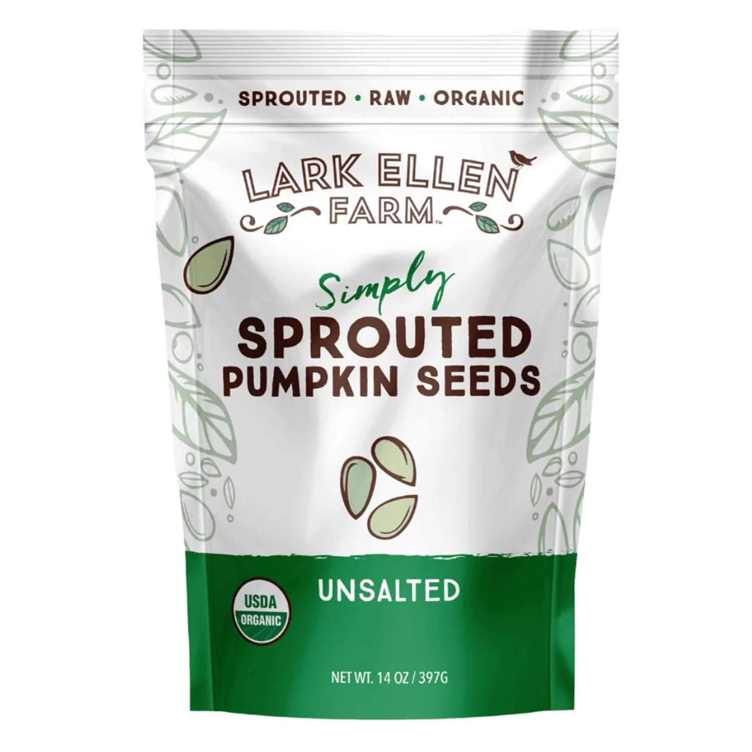 Lark Ellen Farm Sprouted Organic Pumpkin Seeds – Raw, Unsalted, Air-Dried Pepitas for Snacking, Salads, Trail Mix – USDA Organic, Non-GMO, Vegan, Gluten-Free, Resealable Bag (14 oz, 1 Pack)