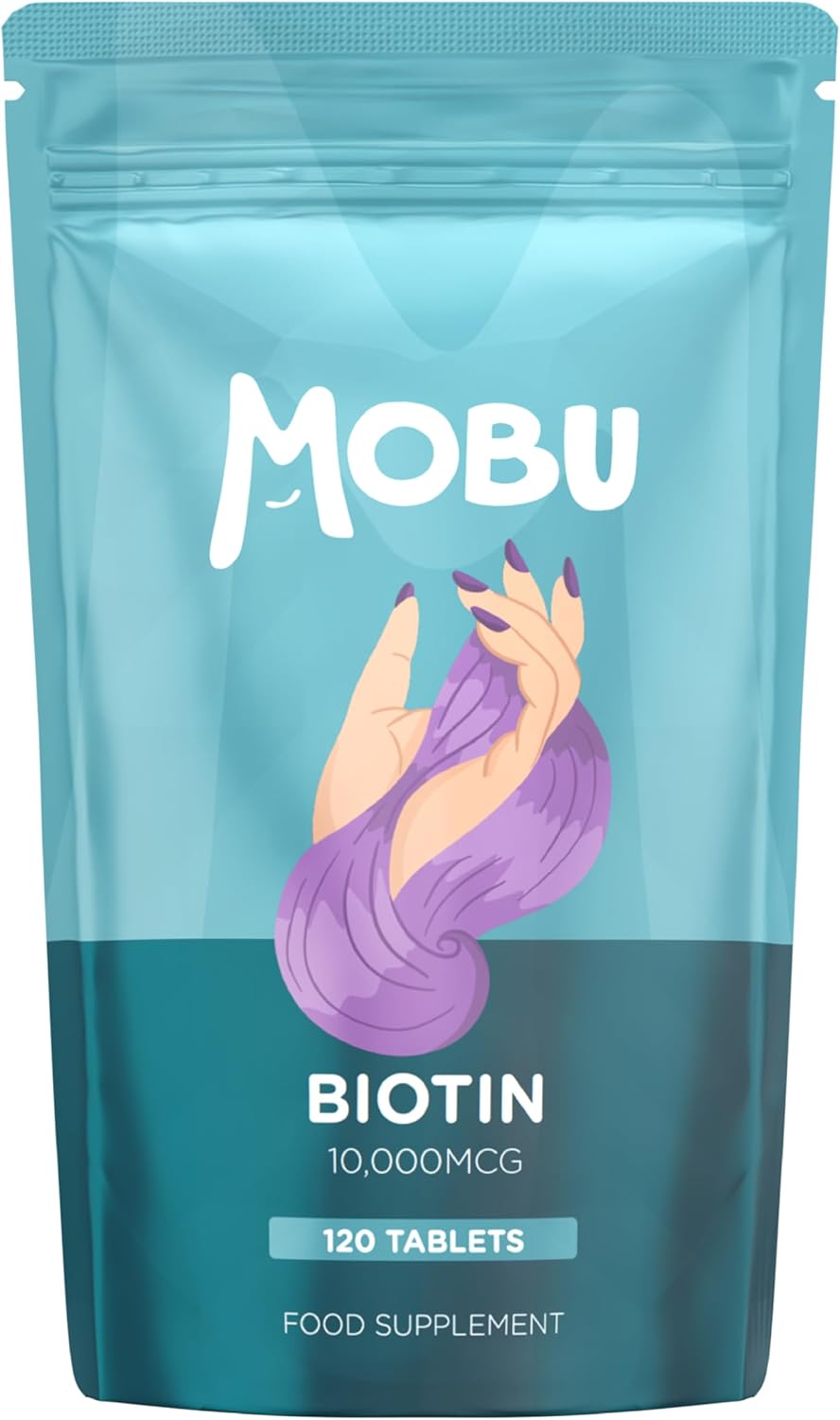 Biotin Tablets 10,000mcg |120 Tablets | Healthy Hair Growth | Hair, Skin & Nail Vitamin | Biotin Supplement | Vegan | GMP Approved | MOBU