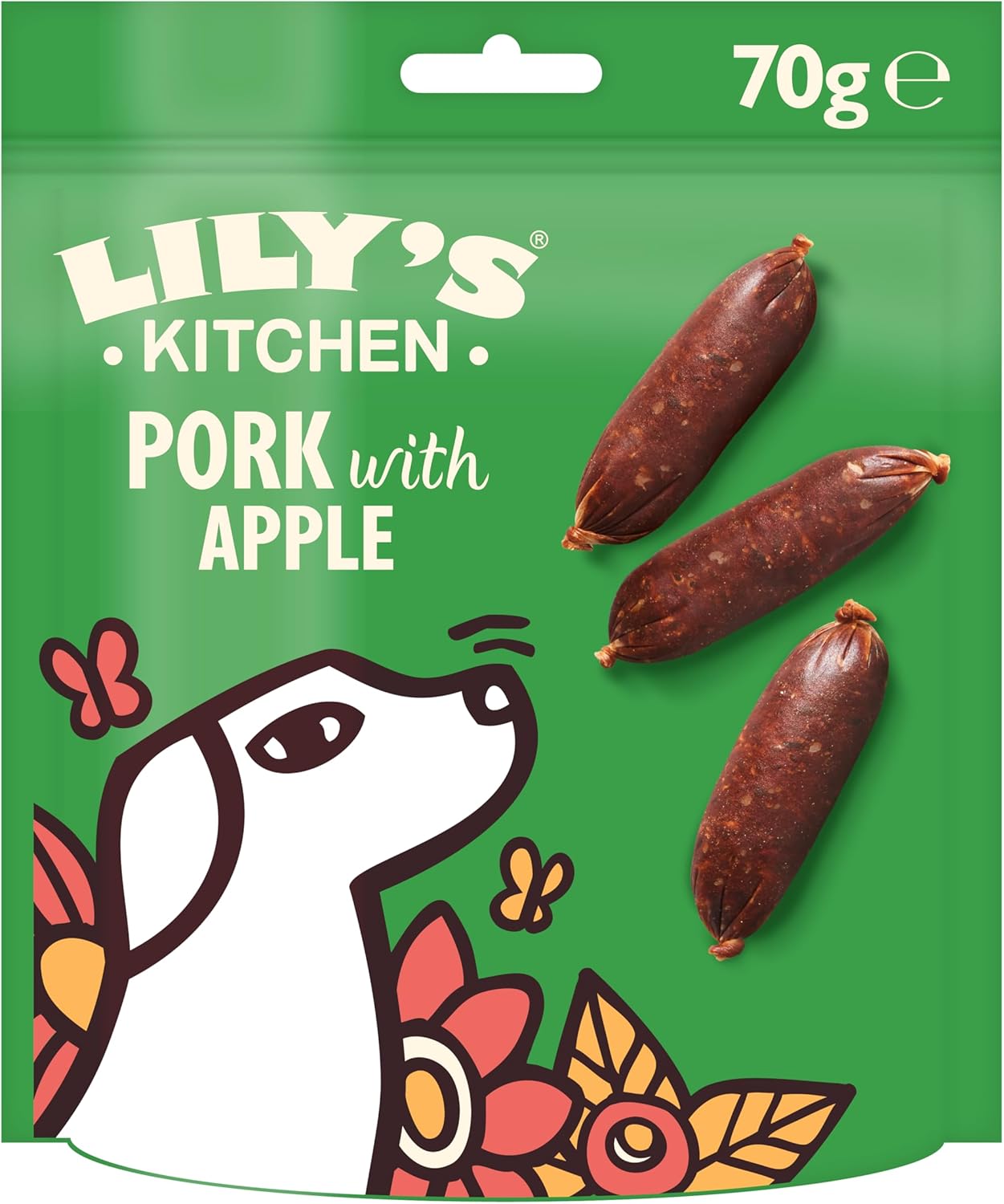 Lily’s Kitchen Made with Natural Ingredients Adult Dog Treats Packet Cracking Pork with Apple Sausages Grain-Free Recipes 8 x 70g