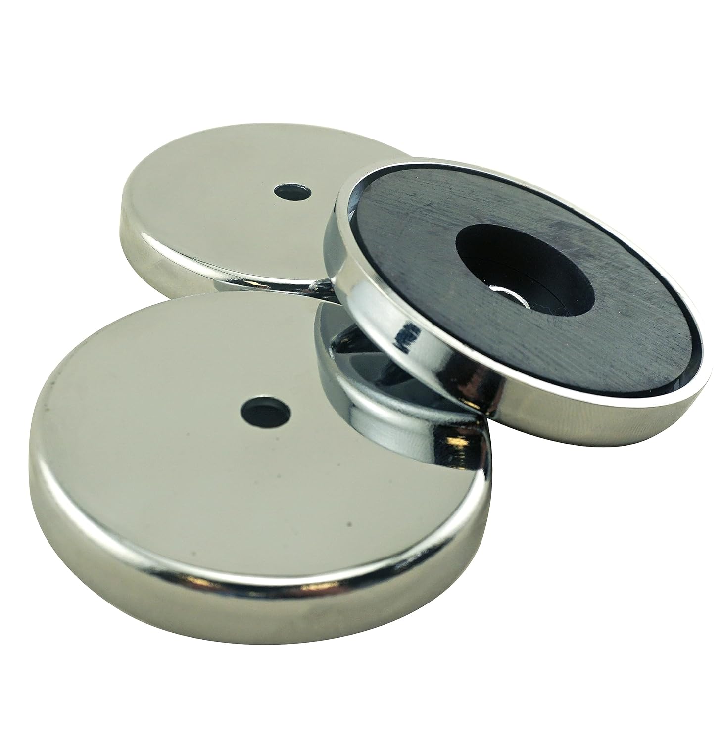 Master Magnetics Ceramic Round Base Magnet - 2.618" Diameter, 0.375" Thick, 0.275" Center Hole, 65 Pound Pull ea, Nickle Plated, Pack of 3, RB70CX3