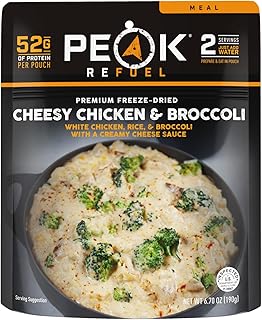 Peak Refuel Cheesy Chicken & Broccoli | Premium Freeze Dried Camping Food | Backpacking & Hiking MRE Meals | Just Add Water | 100% Real Meat | 52g of Protein | 2 Serving Pouch