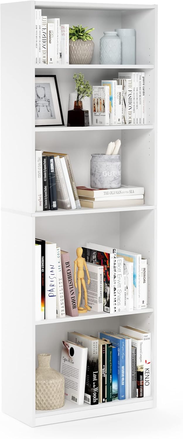 FURINNO JAYA Simply Home 5-Shelf Bookcase, 5-Tier, White