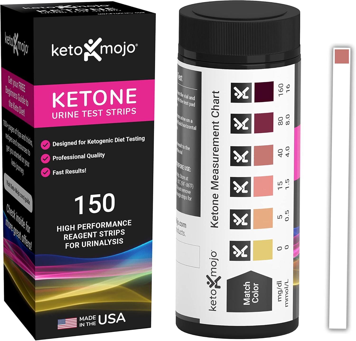 150 Ketone Test Strips with Free Keto Guide eBook & Free APP. Urine Test for Ketosis on Ketogenic & Low-Carb Diets. Extra-Long Strips.