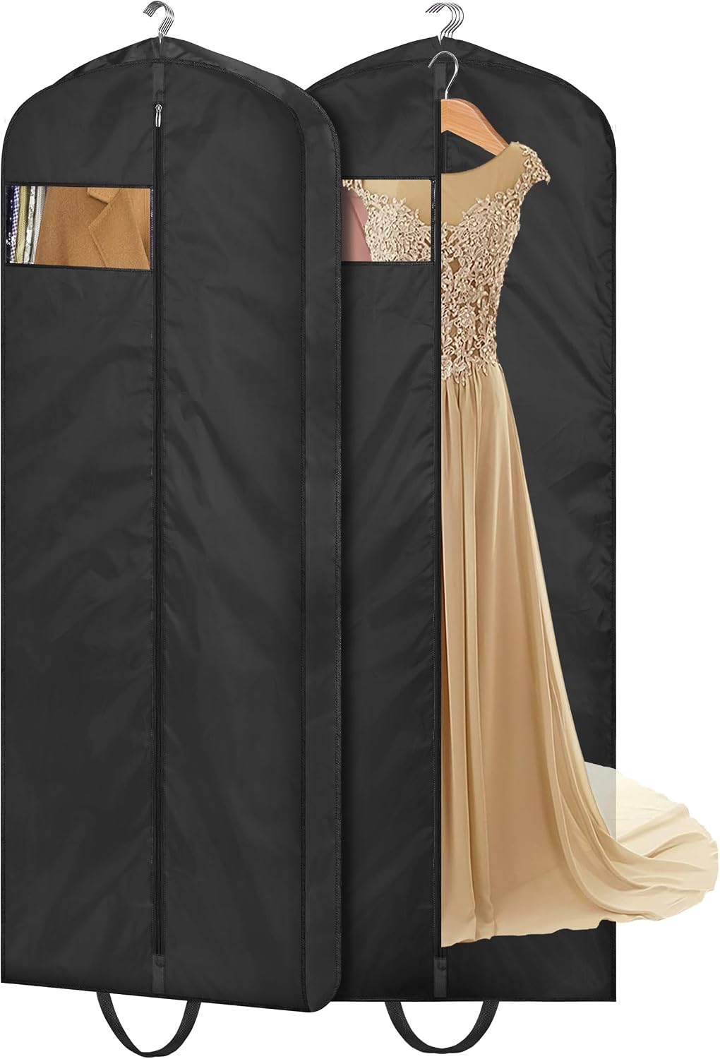 MISSLO 65" Long Garment Bags for Travel Dress Bags for Hanging Clothes 2 Packs Wedding Dress Cover Waterproof Clothes Protector for Closet Storage for Gowns, Tuxedos, Coats, Black