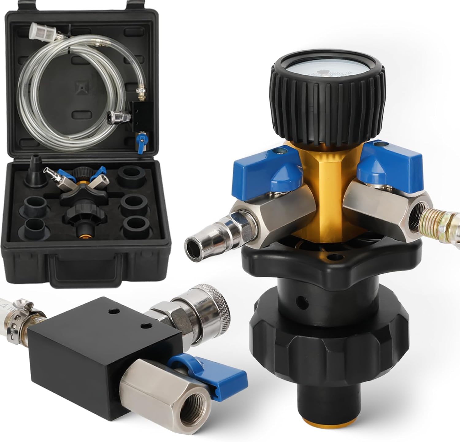 Coolant Vacuum Refill Kit, Time-Saving Vacuum Fill Coolant Tool with Pressure Gauge Used for Eliminating Trapped Air & Testing Radiator & Heating Core Lines for Leaks, 6 Adapters