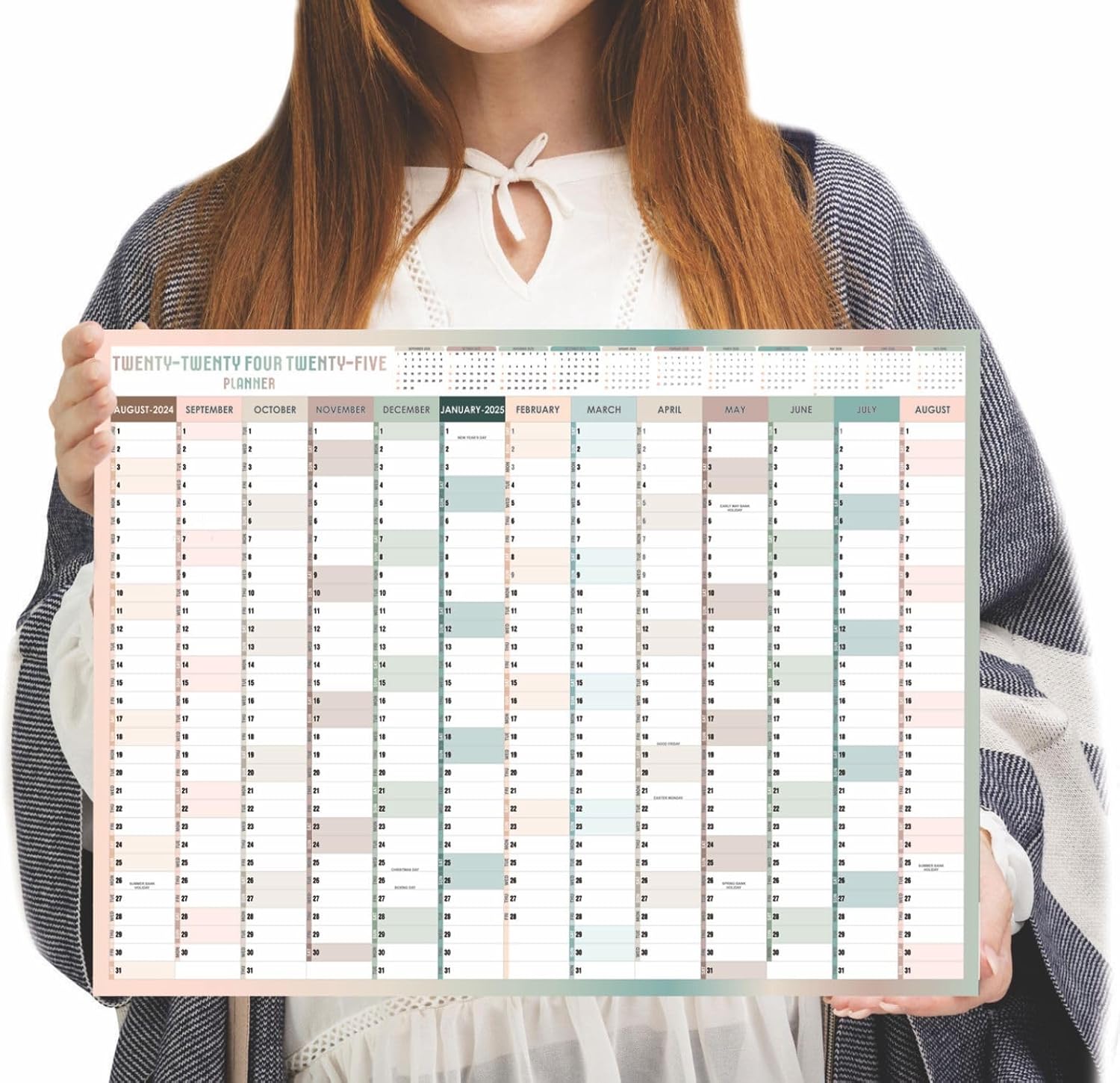 A3 Wall Planner Mid Year 2024-2025 Academic Calendar Annual Study Chart Large Yearly Planner Aug to Aug Full Academic Year Planning Organizer School Office Work Poster 29.7 x 42.0 cm(Folded)(1Pc)