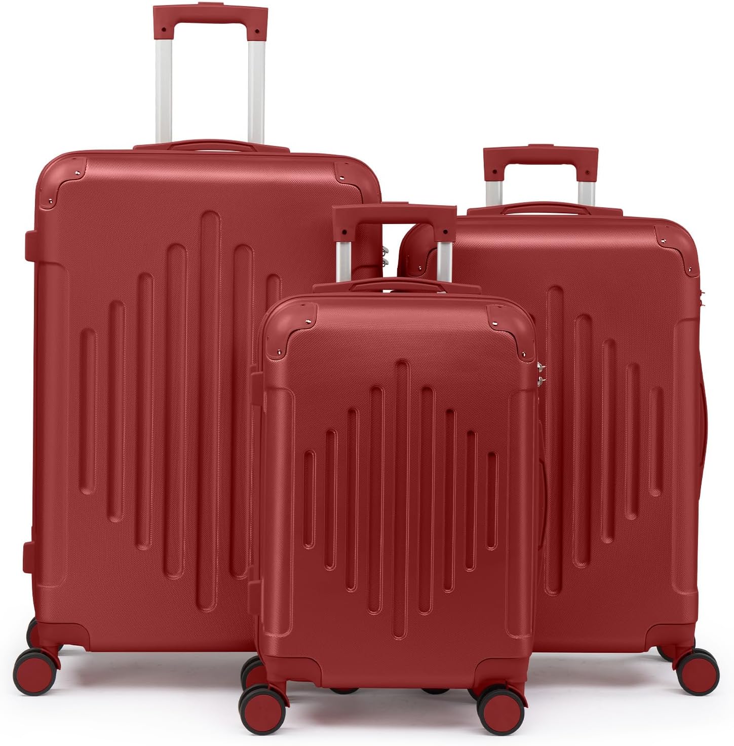 Karl home Luggage Sets 3 Piece, Hard Shell ABS Lightweight Cabin Suitcase, Durable Trolley Travel Suitcase with Spinner Wheels & Inbuilt Locks, 20" 24" 28" - Wine Red