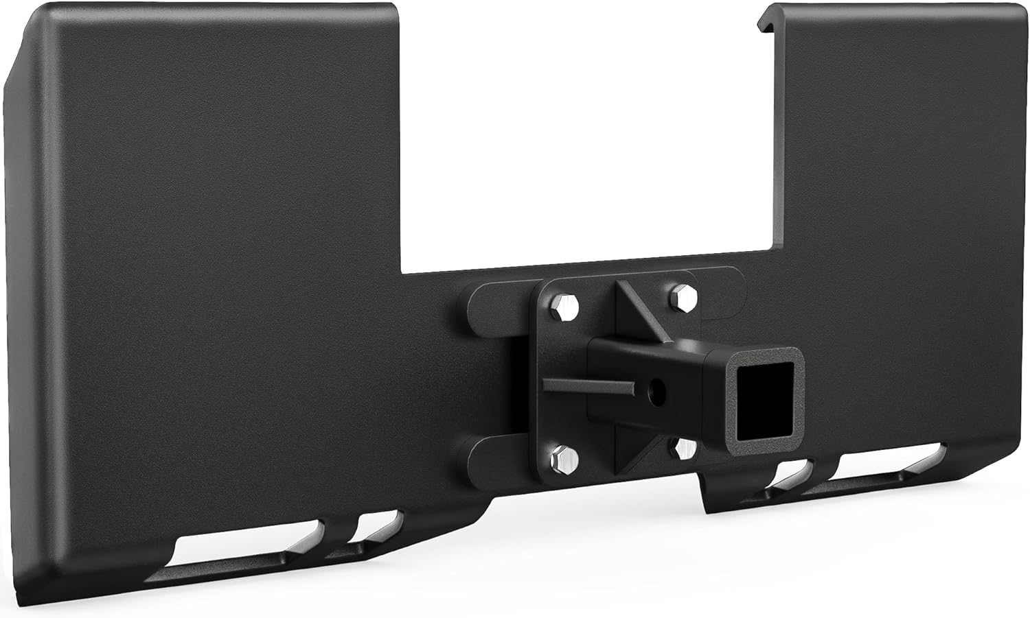 YITAMOTOR 3/8" Skid Steer Mount Plate with 2" Removable Trailer Hitch Receiver, Thick Skid Steer Plate Attachment, Universal Skid Loader Tractor Quick Attach Plate, Removable, Black