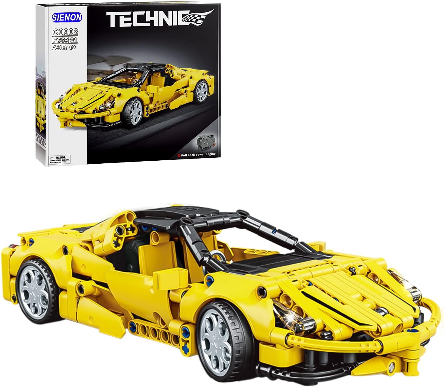 SIENON Technic Super Sports Car Building Kit Pull Back Race Car Toy, Racing Vehicle Collectible Model Supercar Building Set, Sports Vehicle Construction Toys for Kids Girls Boys Age 6+ (391 Pcs)