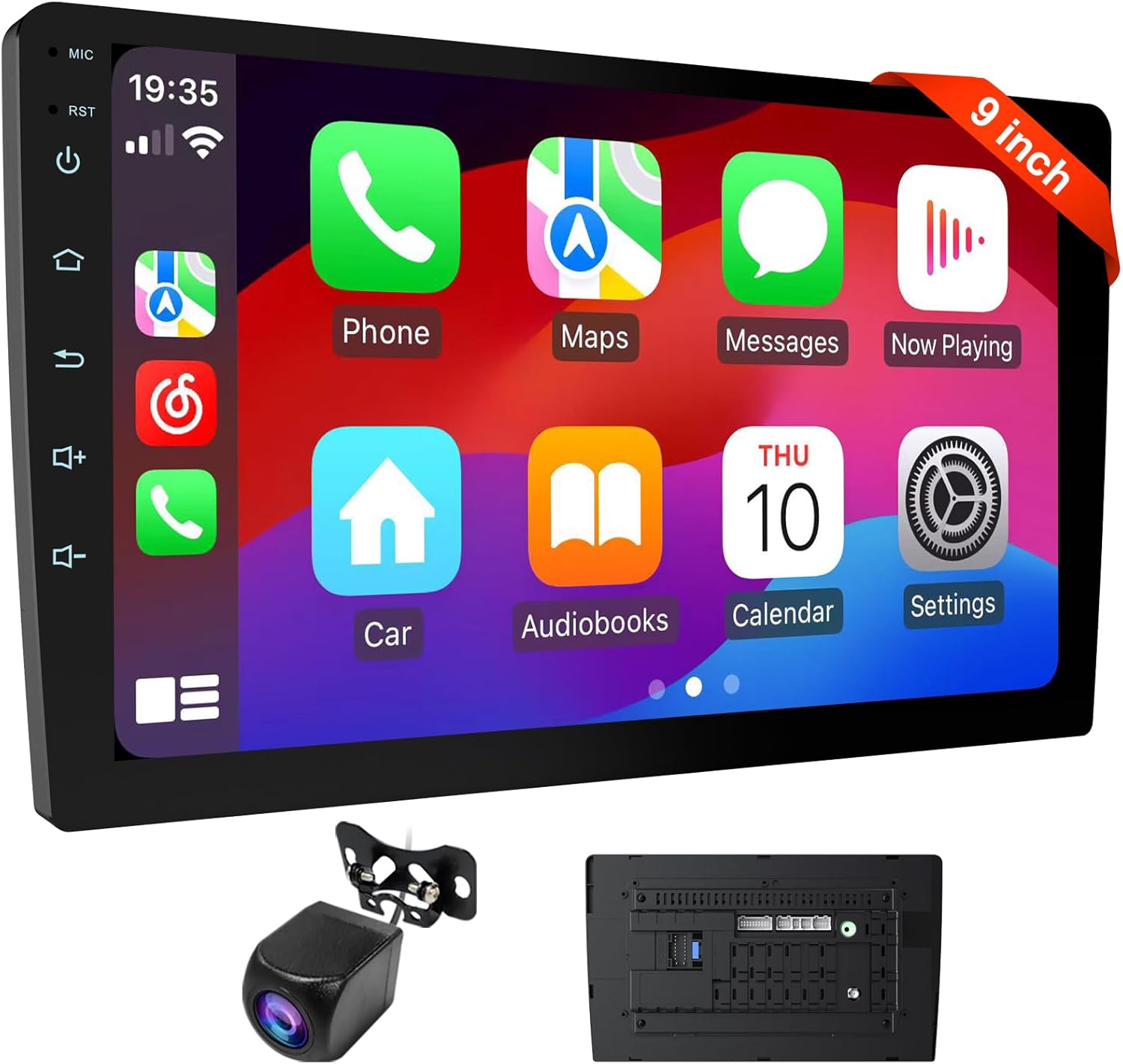 9" Wireless Double Din Car Stereo Apple Carplay Radio Screen for Car Audio Receivers, Bluetooth 5.0,Wireless CarPlay Android Auto Touchscreen,GPS Navigation,Voice Control,Backup Camera,FM/AM