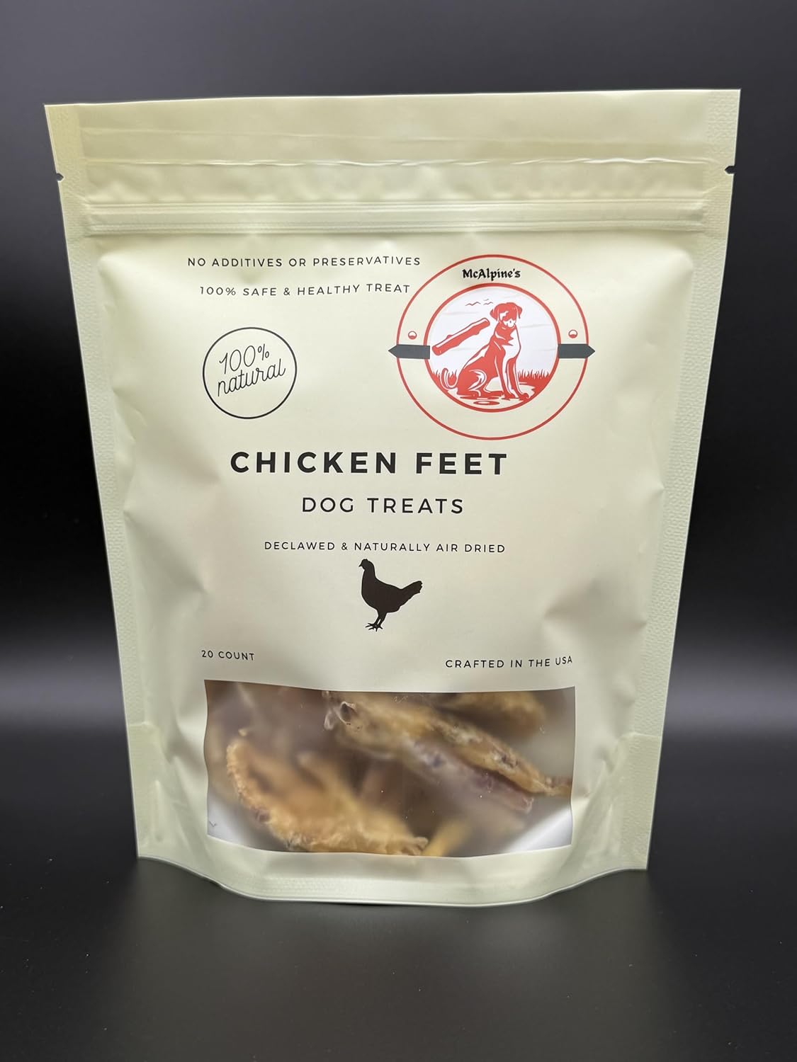 McAlpine's Air Dried Chicken Feet Dog Treats, 20 Count, Declawed, All Natural Dog Chews & Snacks No Additives or Preservatives, Crafted in The USA
