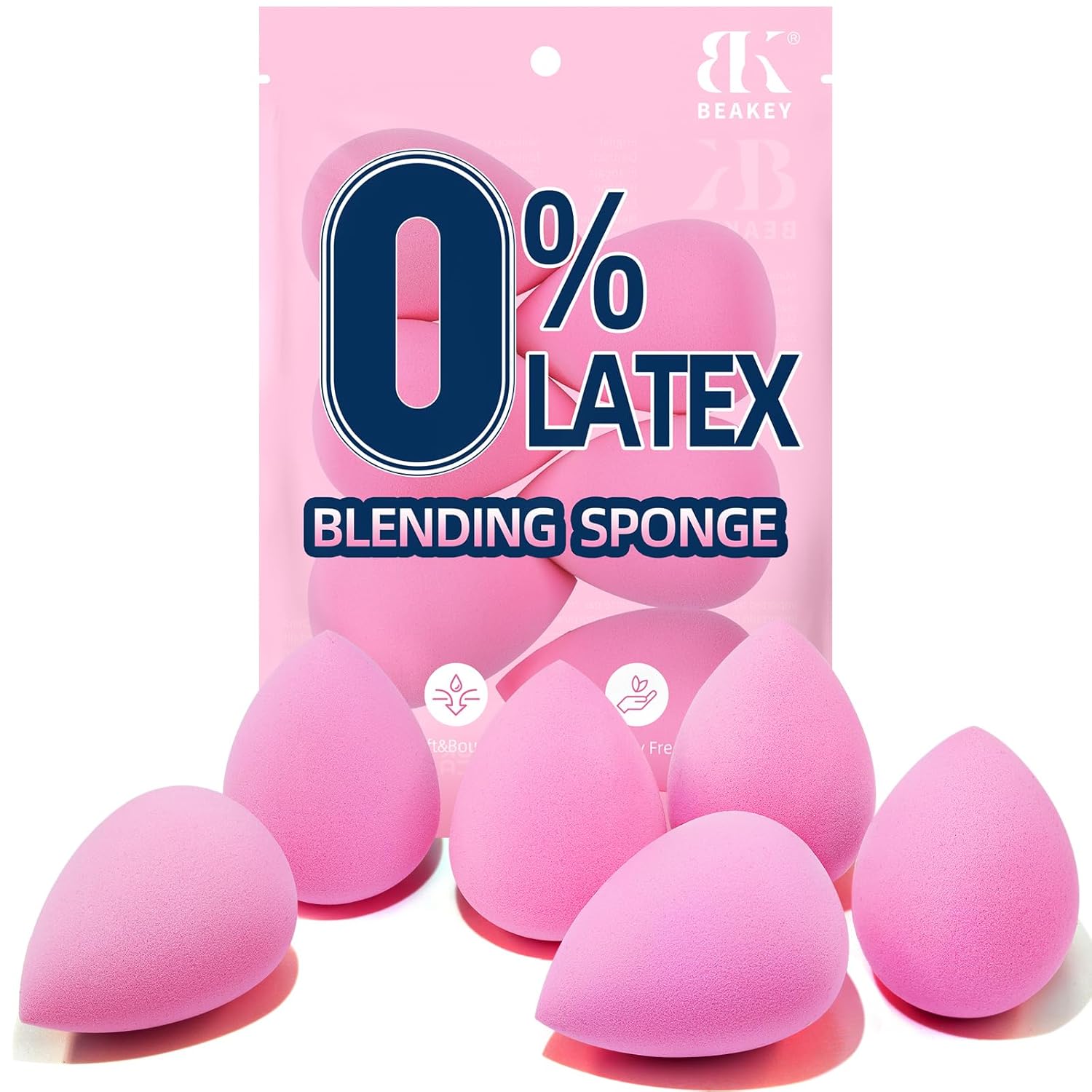 BEAKEY Super Soft Makeup Sponge Set of 6, Makeup Sponges for Foundation, Liquid, Cream and Powder, Pink Beauty Sponge for Blending, 0 Latex Blender, Halloween Makeup Tools