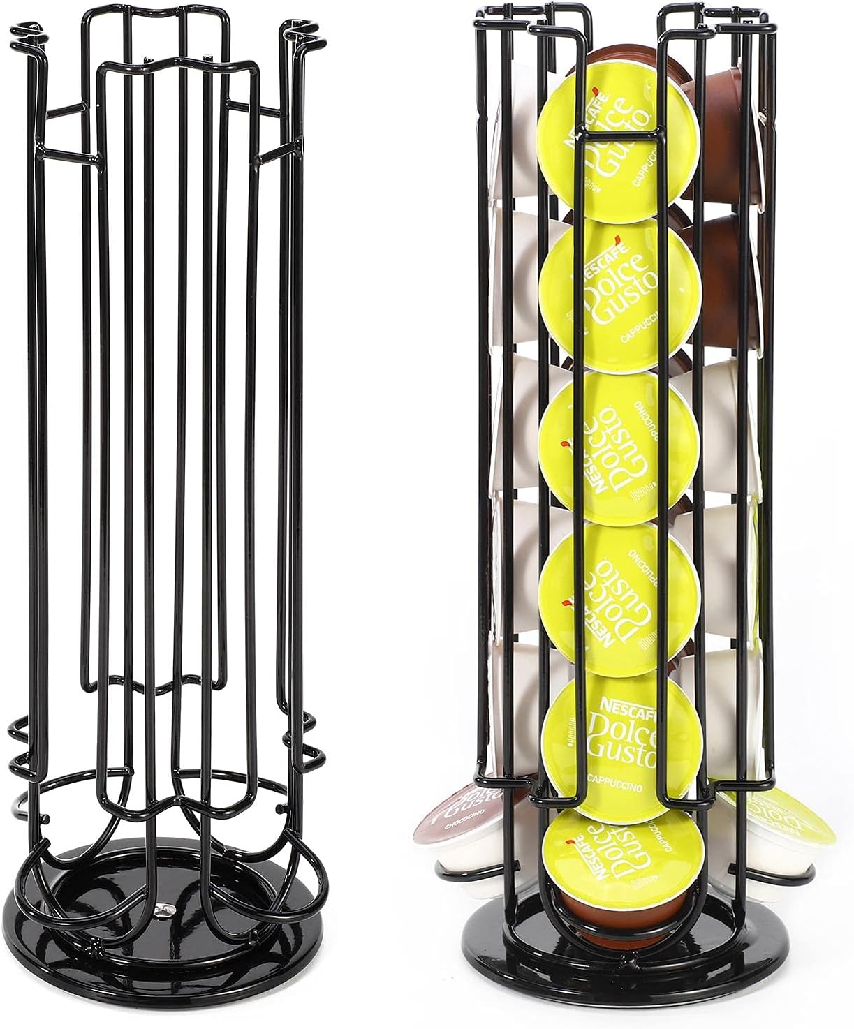 Vinsani 24 Coffee Pod Holder - 360° Rotating Tower Coffee Pods Storage Rack Stand Compatible with Dolce Gusto Coffee Capsules – Non-Slip Surface – Sleek Black Finish