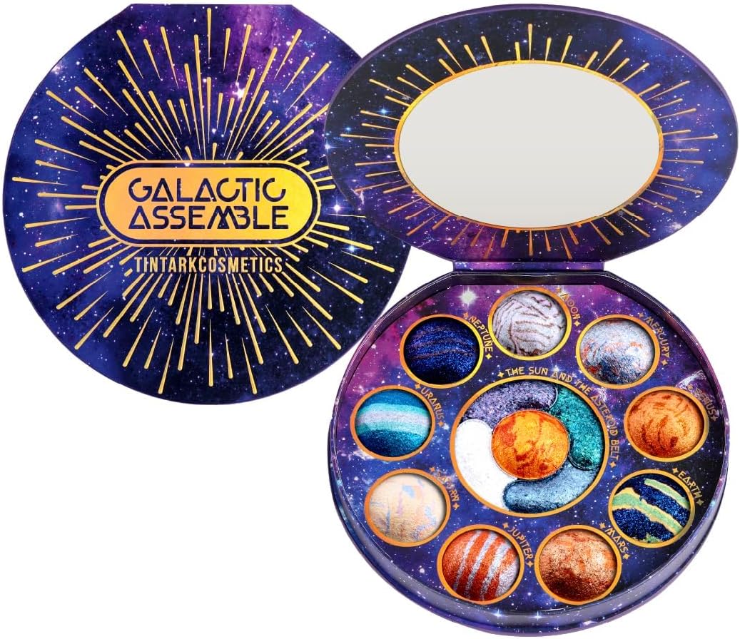 TINTARK Galactic Assemble Eyeshadow Palette Makeup, Glitter Shimmer Sparkle Metallic Eyeshadows, Blue Brown Eye Shadow Pallets Make up Waterproof, Talc Free