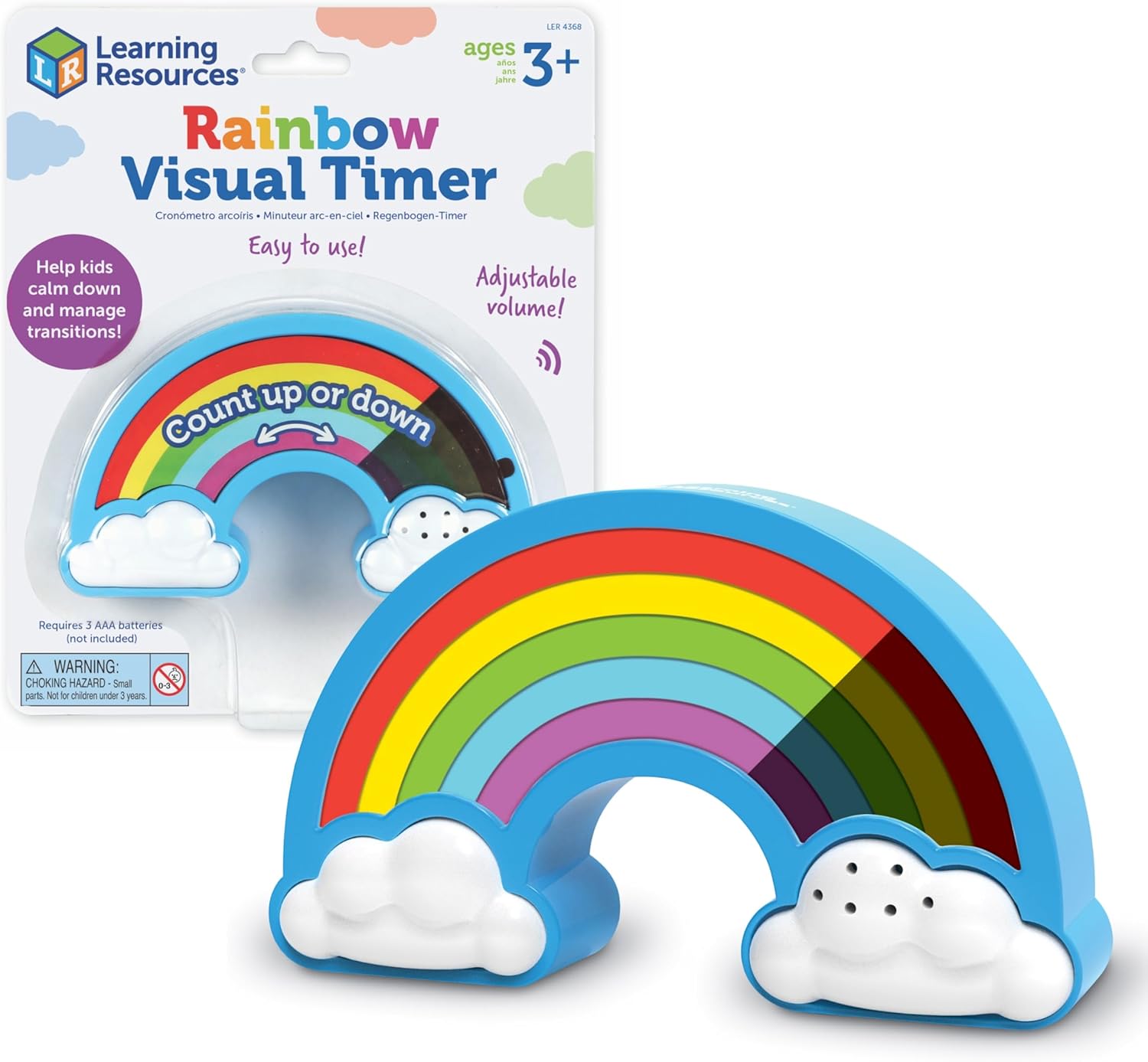 Learning Resources Rainbow Visual Timer for Kids, Sensory Timer for Autism, ADHD, 5 Time Increments, Light or Dark Mode, Ages 3+