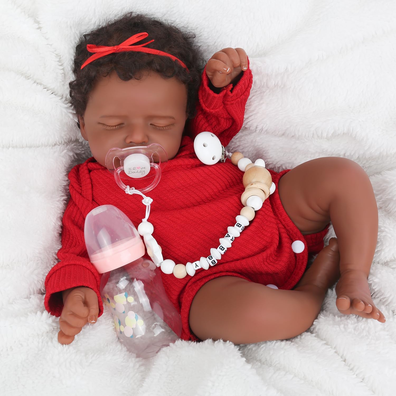 CHAREX Realistic 18 Inch Reborn Baby Doll - African American Sleeping Newborn Handcrafted Lifelike Black Skin Perfect for Kids Aged 3 and Up with Accessories