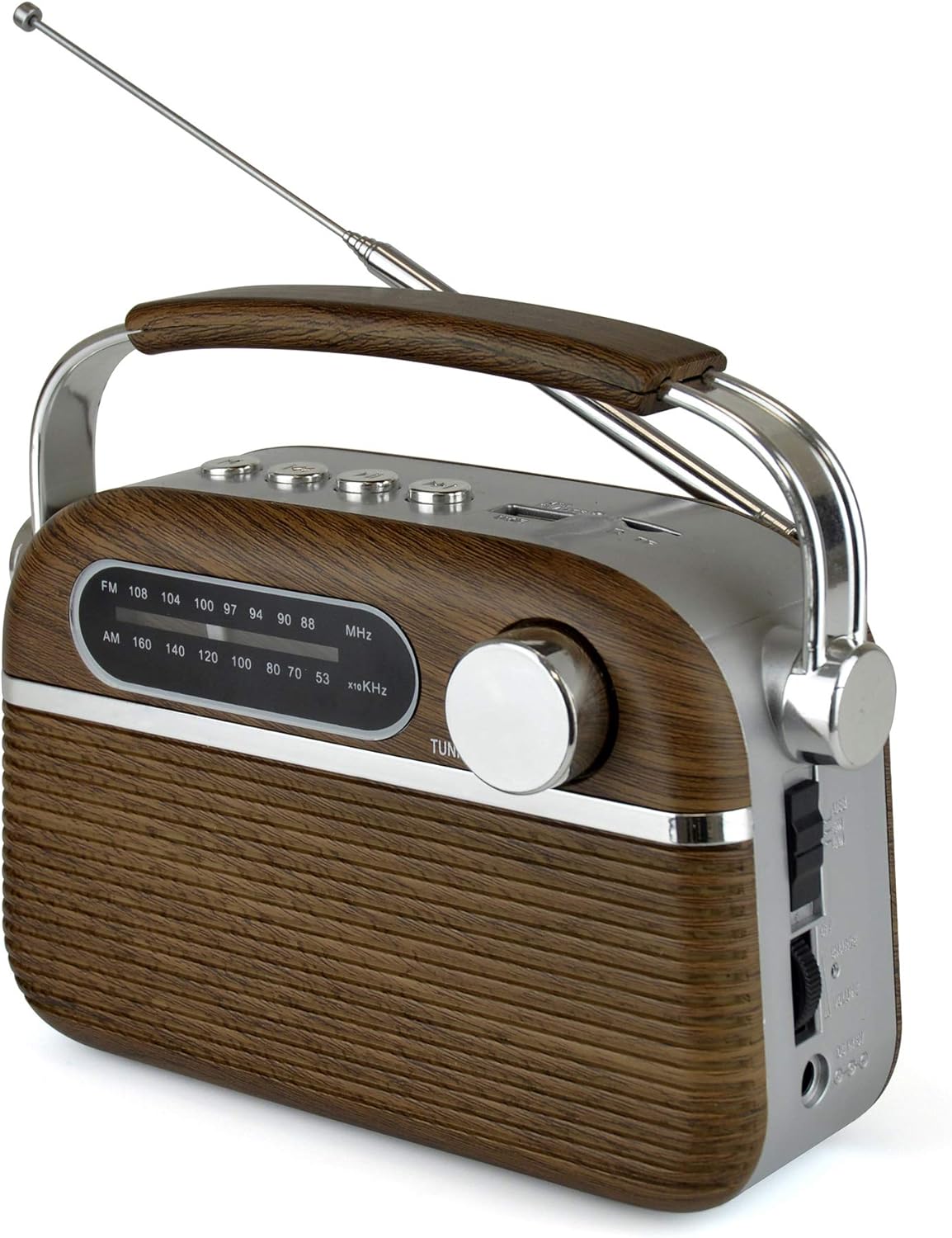 LLOYTRON "Vintage" Style AM/FM Radio with MusicStream- Portable and Rechargeable - MP3 Playback via USB or Micro SD - Mains or Battery Powered - N6403WD - Wood Effect