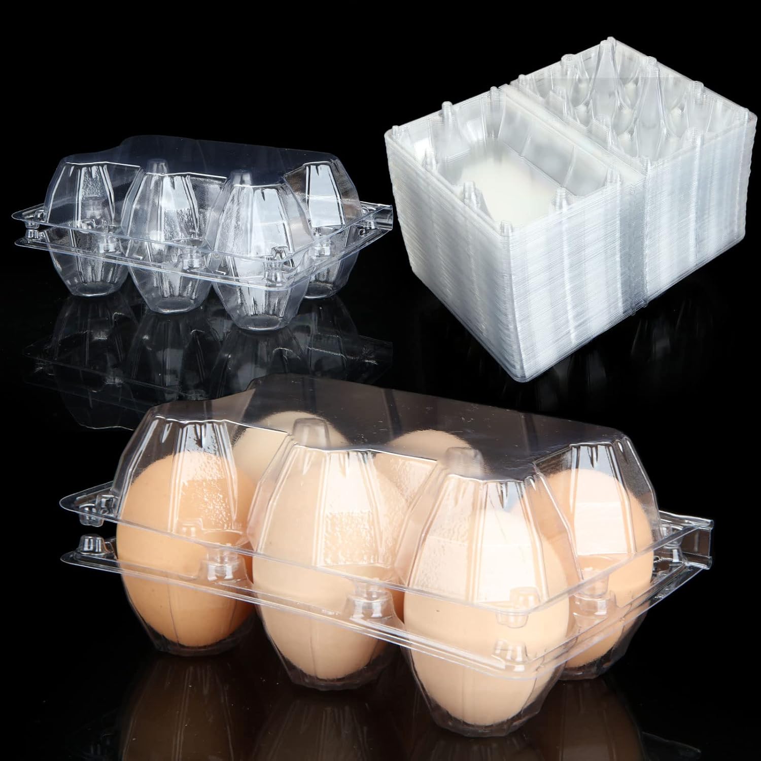 FVIEXE 100PCS Egg Cartons Cheap Bulk, Each Holds Half Dozen Eggs (6 Eggs), Plastic Chicken Egg Carton Egg Tray Egg Cartons Holder for Family Pasture Farm Market