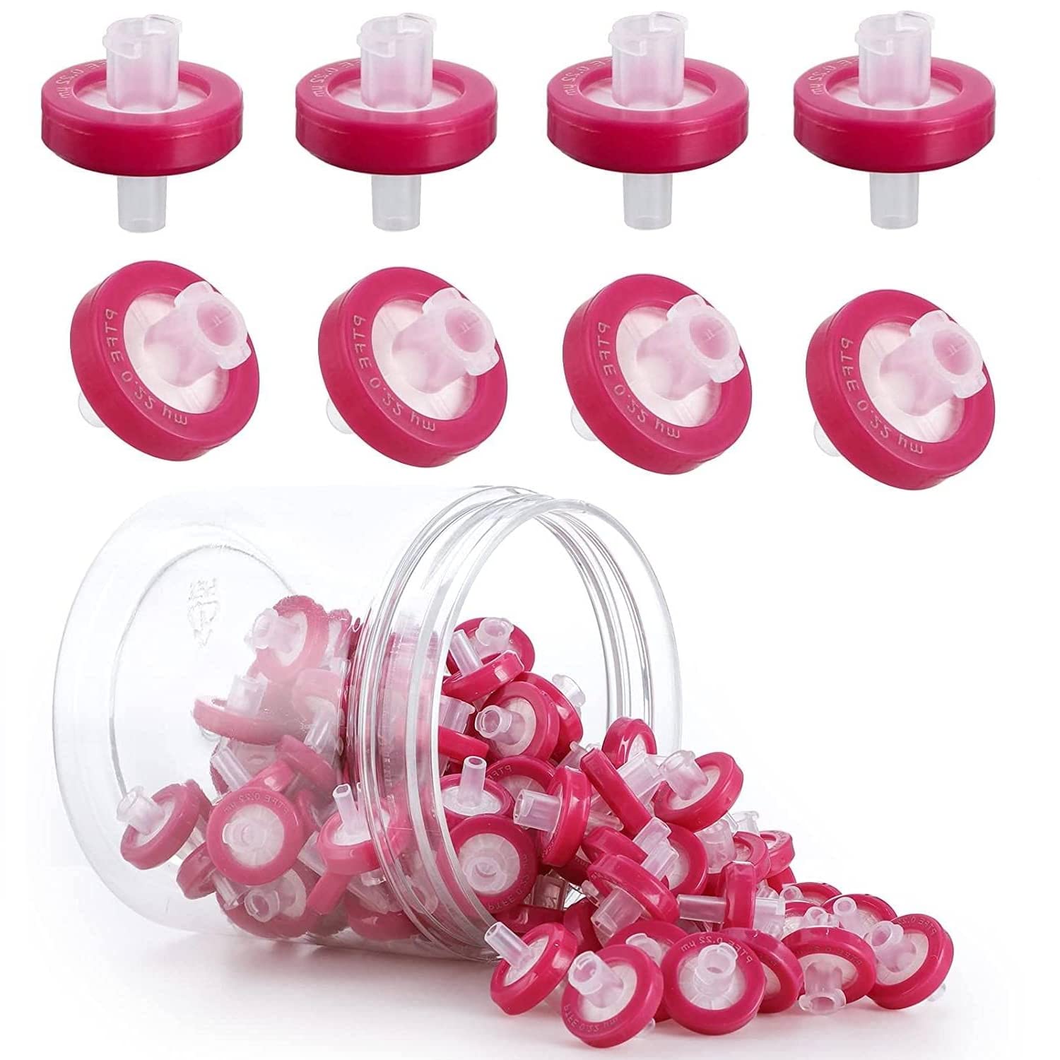 100 Pack Syringe Filter - PTFE Hydrophobic 0.22um Membrane, 13mm Pore Size, Non-Sterile for Liquid Culture & Injection