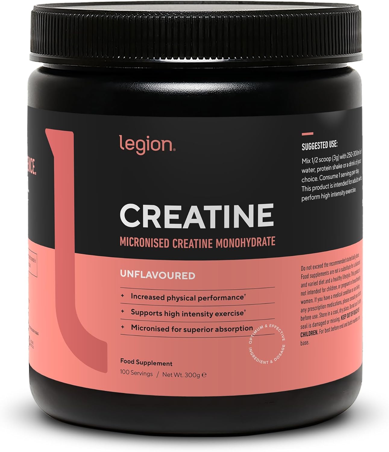 LEGION MicronizedCreatine Monohydrate Supplement - Clean Creatine Powder for Muscle Gain & Post Workout Recovery - Micronized Creatine Supplement for Maximum Absorption (100 Servings, Unflavored)