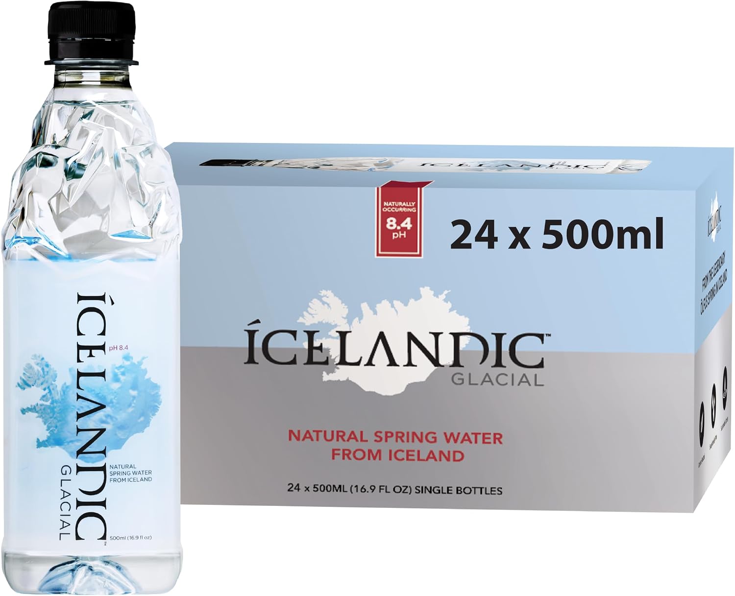 Icelandic Glacial Premium Still Water 500ml Recycled PET Bottles x 24 Per Pack – Alkaline/Low PH, Recycled Packaging, BPA Free, Carbon Neutral from Icelandic Spring. Low TDS and Mineral Content.