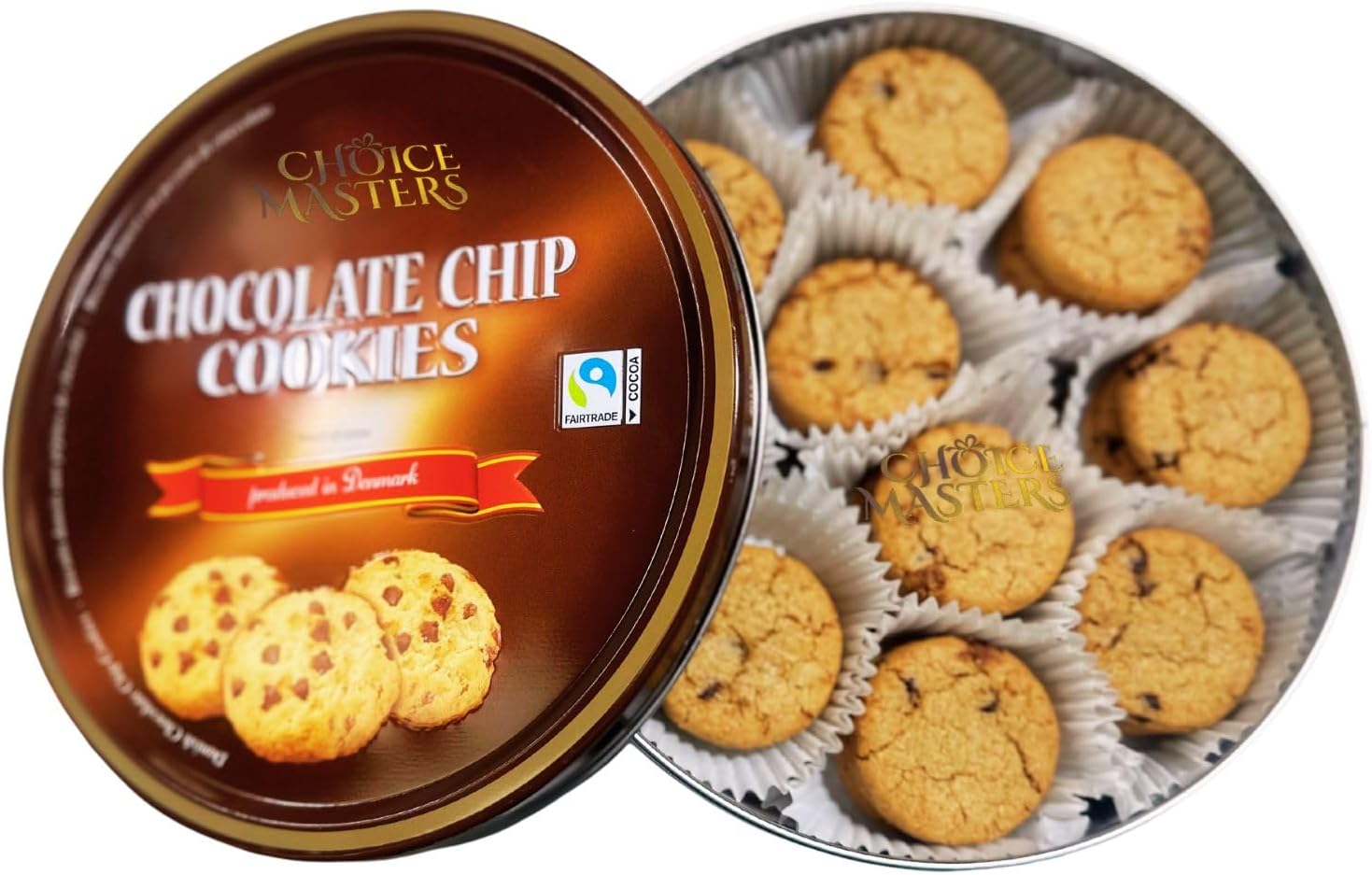 Danish Chocolate Chip Cookies - 454g Reusable Tin - Perfect for Gifting - Enjoy with Tea, Coffee, Hot Chocolate & Milk - Ideal for Christmas, Birthdays & More