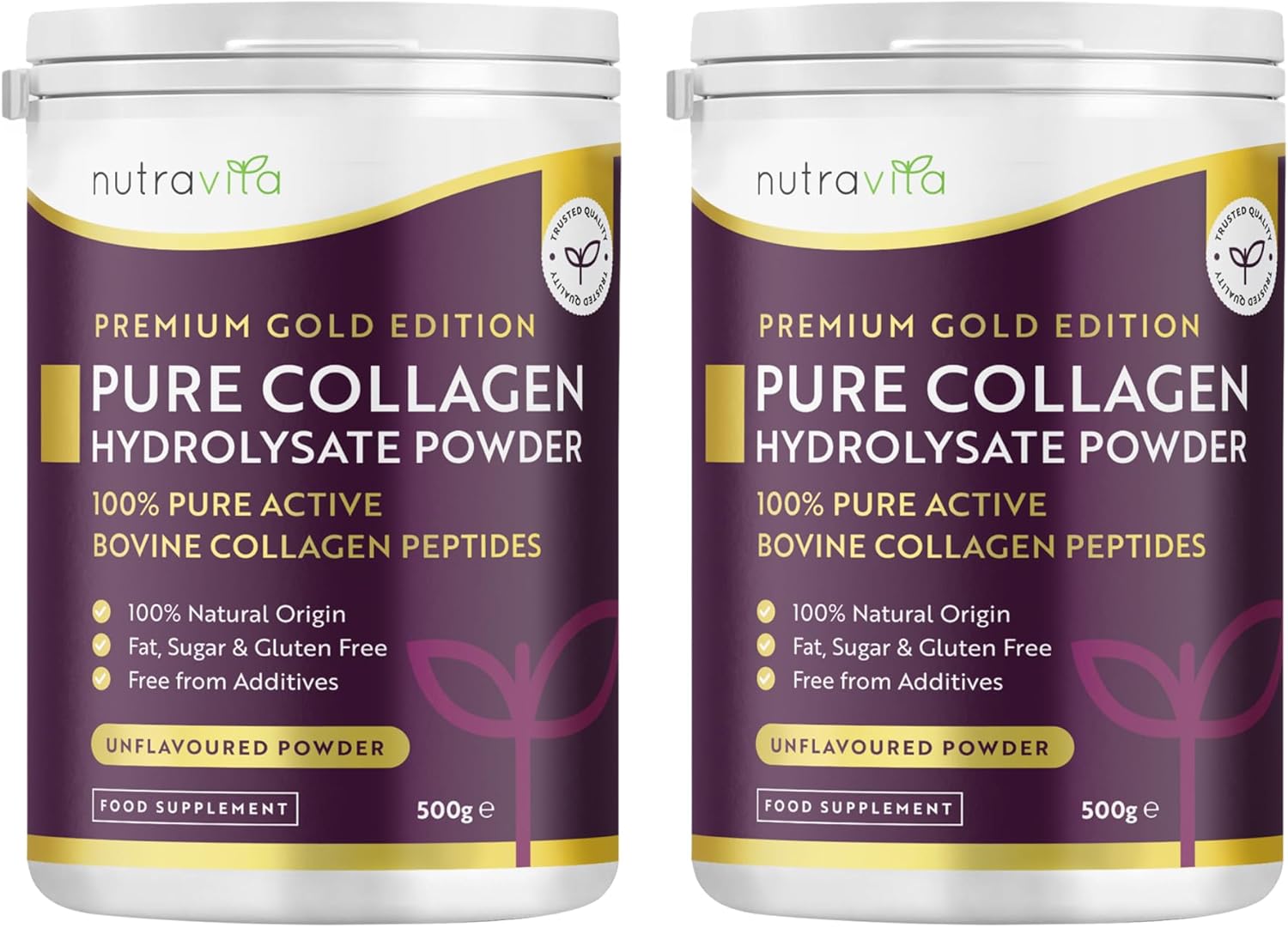 Collagen Powder 500g (Pack of 2) - Premium Gold Standard Bovine Collagen Peptides Powder - 50 Servings - Bovine Collagen Peptides Supplement with 8 Essential Amino Acids - Made by Nutravita