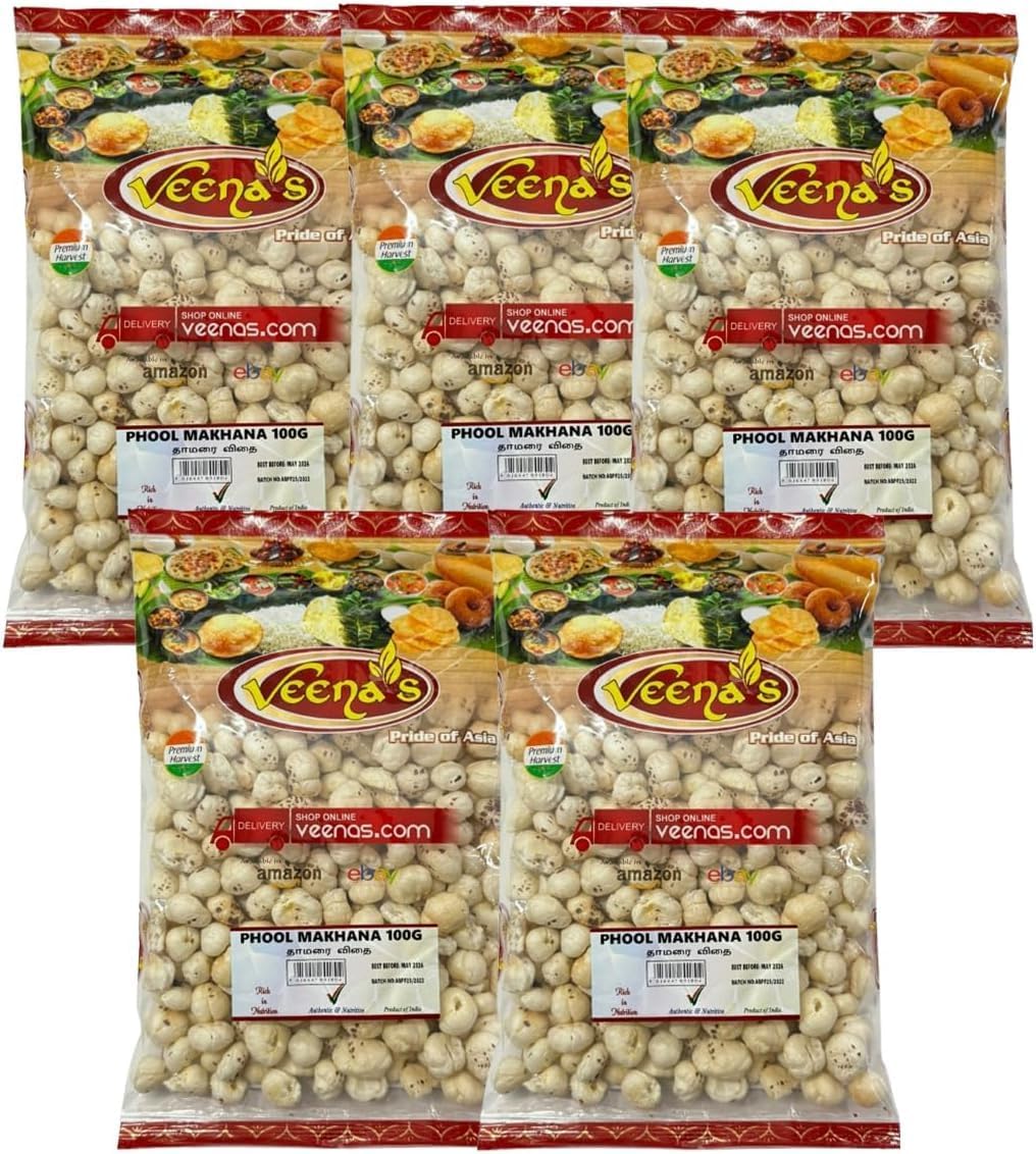 Veena's Phool Makhney Nutritious Treat And Crunchy Healthy Snacks 100Gram - Pack Of 5