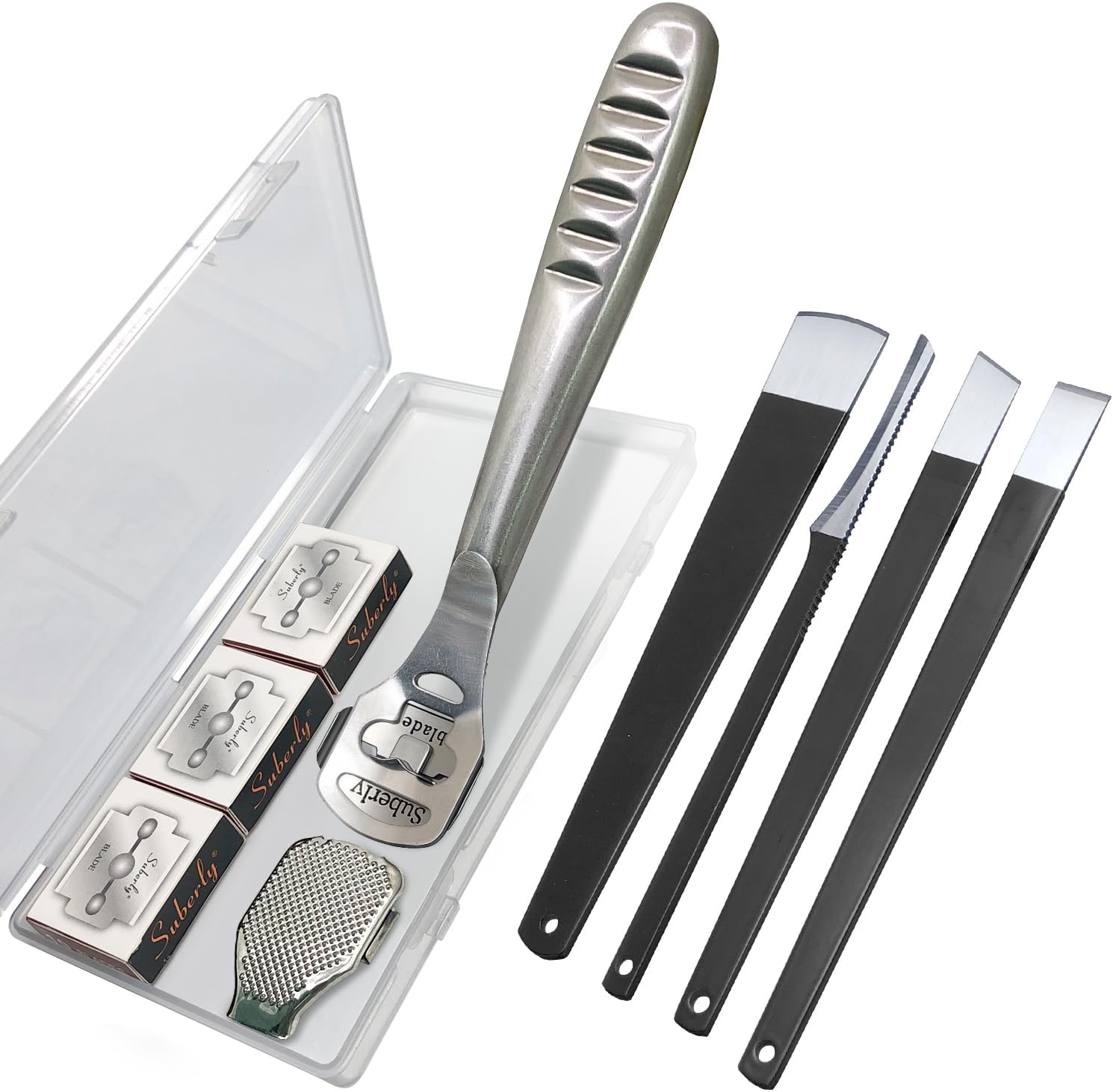 36 Pcs Callus Shaver for Feet Set, (1Stainless Foot File &1 Foot File Heads & 30 Replacement Slices Blades & 4 Pedicure Knife), Professional Callus Remover for Feet Tools for Wet and Dry Feet