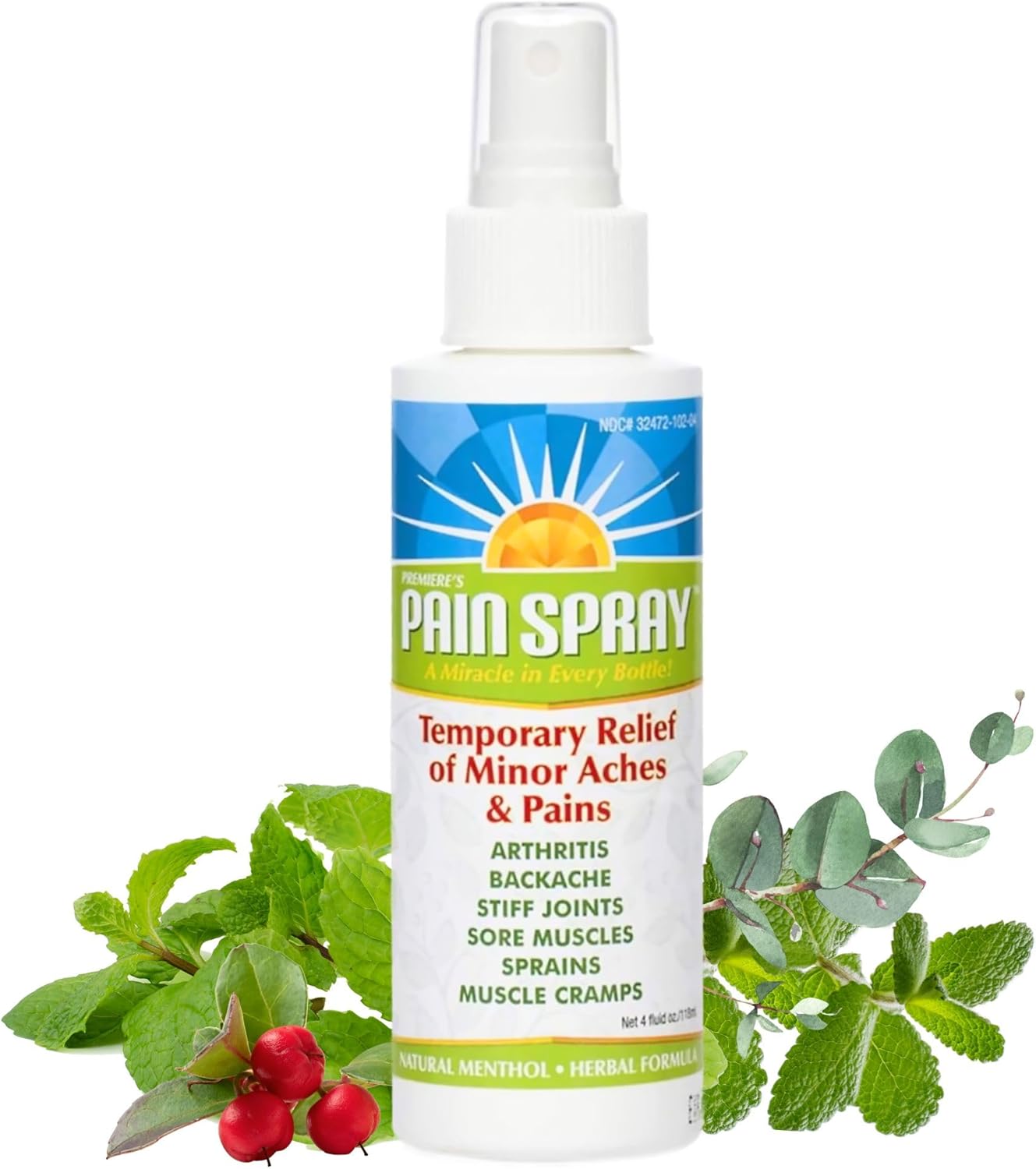 Premiere's Pain Spray All-Natural Menthol & Peppermint Oil Herbal Blend for Joint and Nerve Pain, Muscle Soreness, Sprains, Cramps, Sports Injuries, Back Pain & Neck Shoulder Aches - One Pack