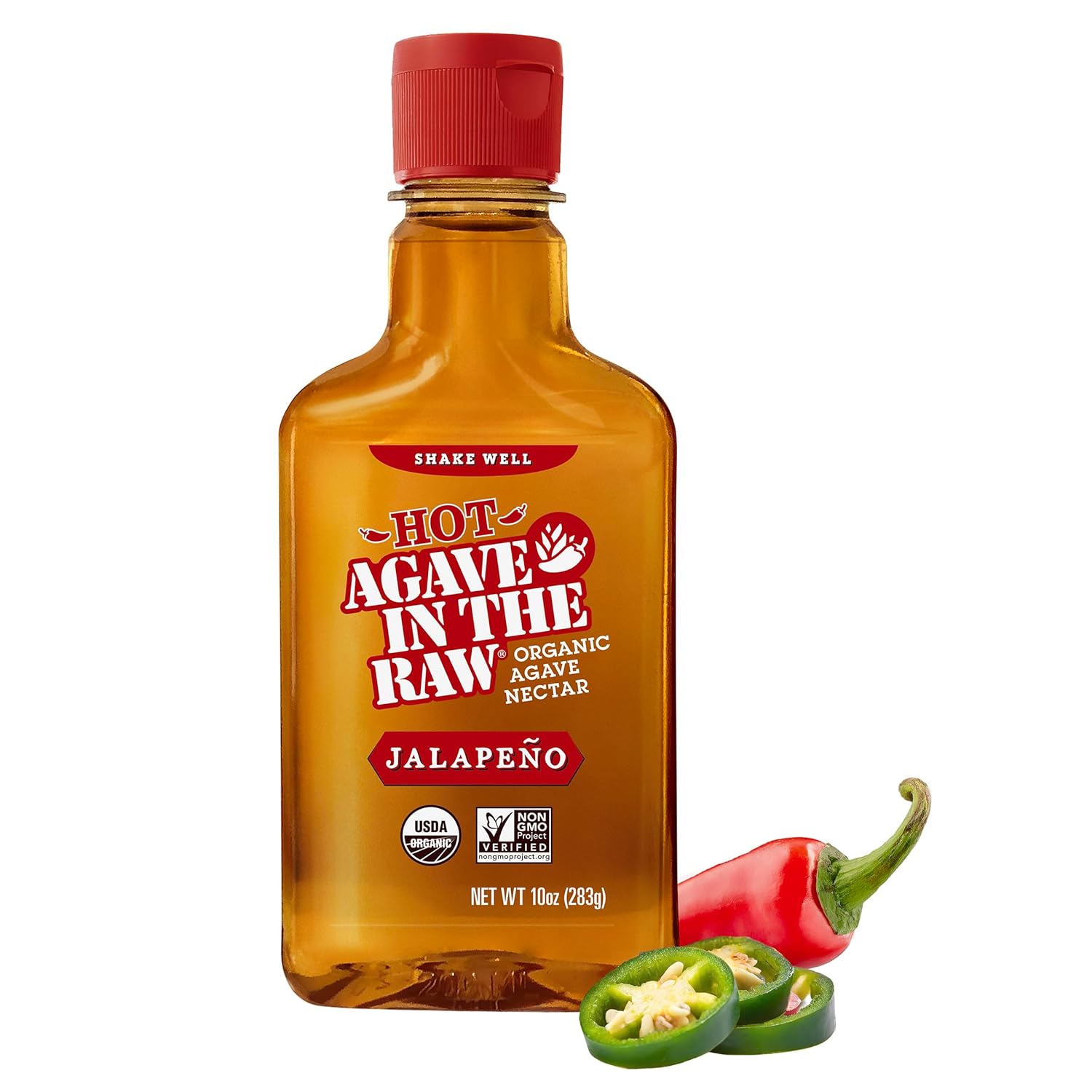 Organic Hot Agave In The Raw Nectar, 10 oz., Made with Raw Blue Agave, Jalapenos and Chili, Vegan Hot Honey Alternative USDA Organic, Non-GMO, Gluten-Free, Low Glycemic Index & Kosher