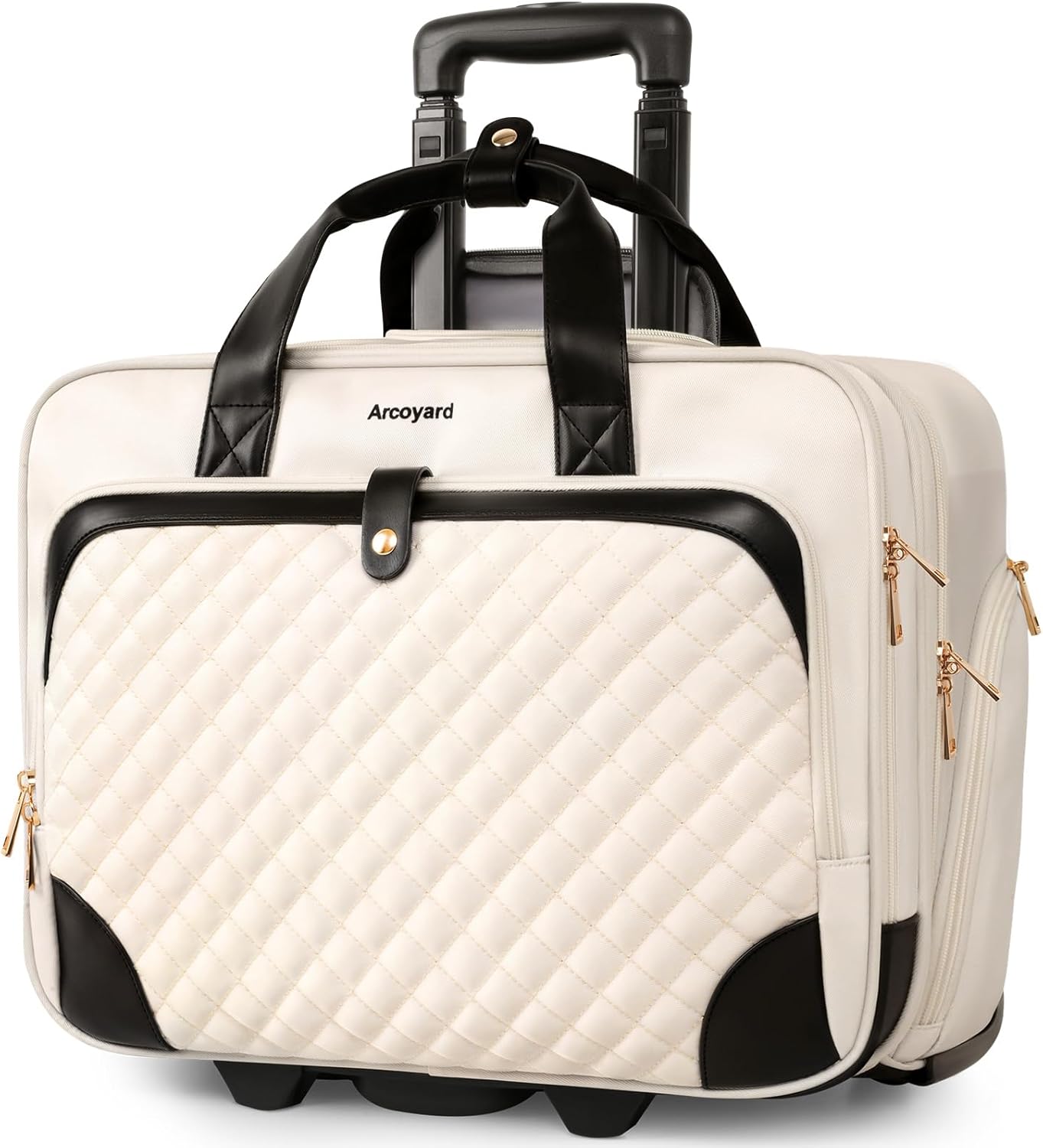 Rolling Laptop Bag Women, Rolling Briefcase for Women with Waterproof Pocket, 17.3 Inch Computer Bag for Women, Underseat Carry On Luggage with Wheels for Work Travel Business, Lightweight, Beige