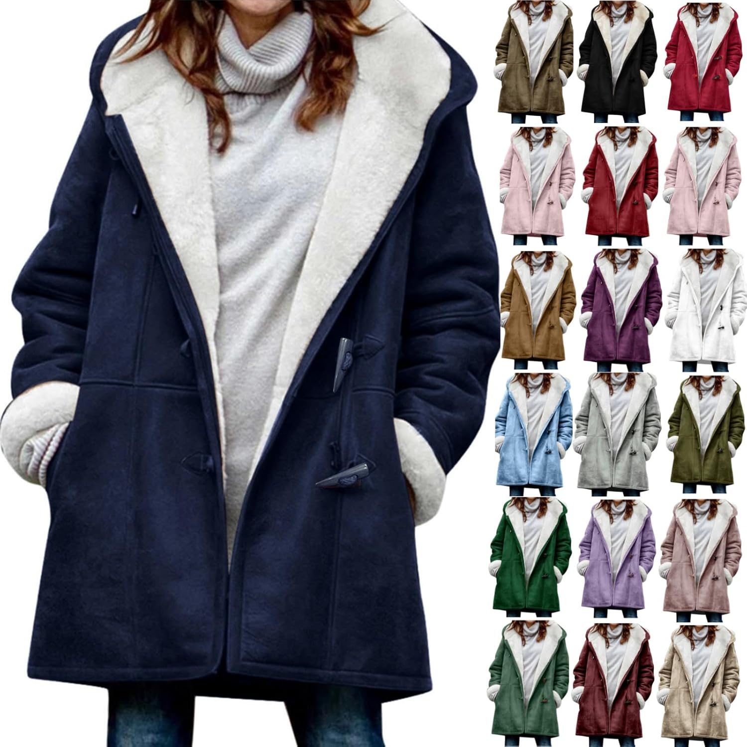 Winter Coats for Women 2024 Warm Plus Size Fleece Lined Jackets Button Down Sherpa Hooded Parka Peacoat Outerwear
