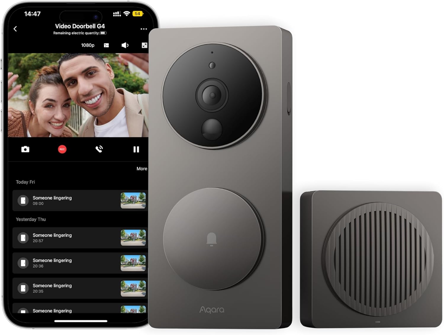 Aqara Video Doorbell G4 with Chime, 1080p FHD HomeKit Secure Video Doorbell Camera, 2-Way Audio, Night Vision, Local Face Recognition, Automations, Wireless or Wired, Supports Apple Home, Alexa,Google