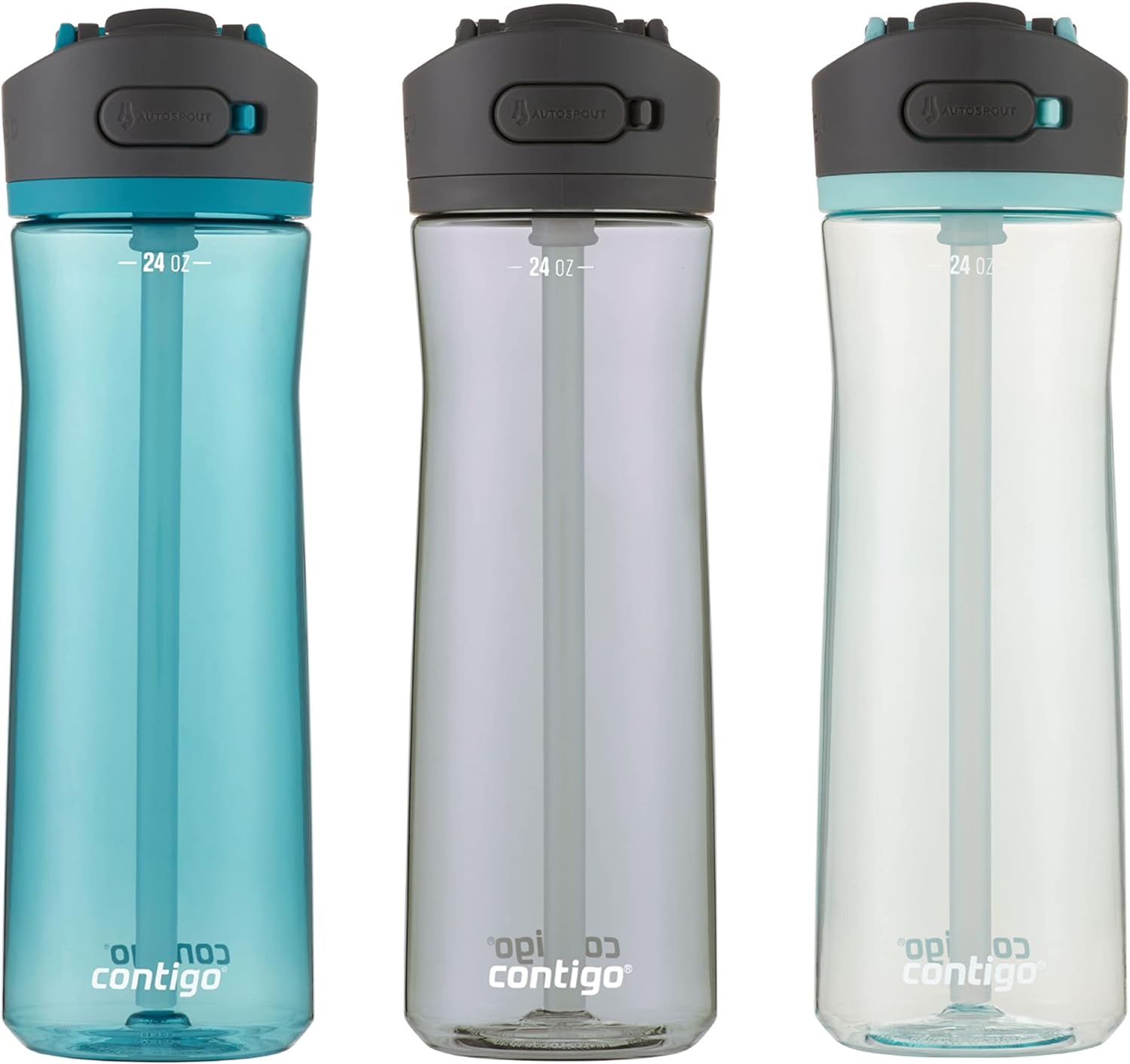 Contigo Ashland 2.0 Water Bottle with AUTOSPOUT Lid | Tritan Water Bottle 24oz. 3 Pack Juniper & Sake & Bubble Tea