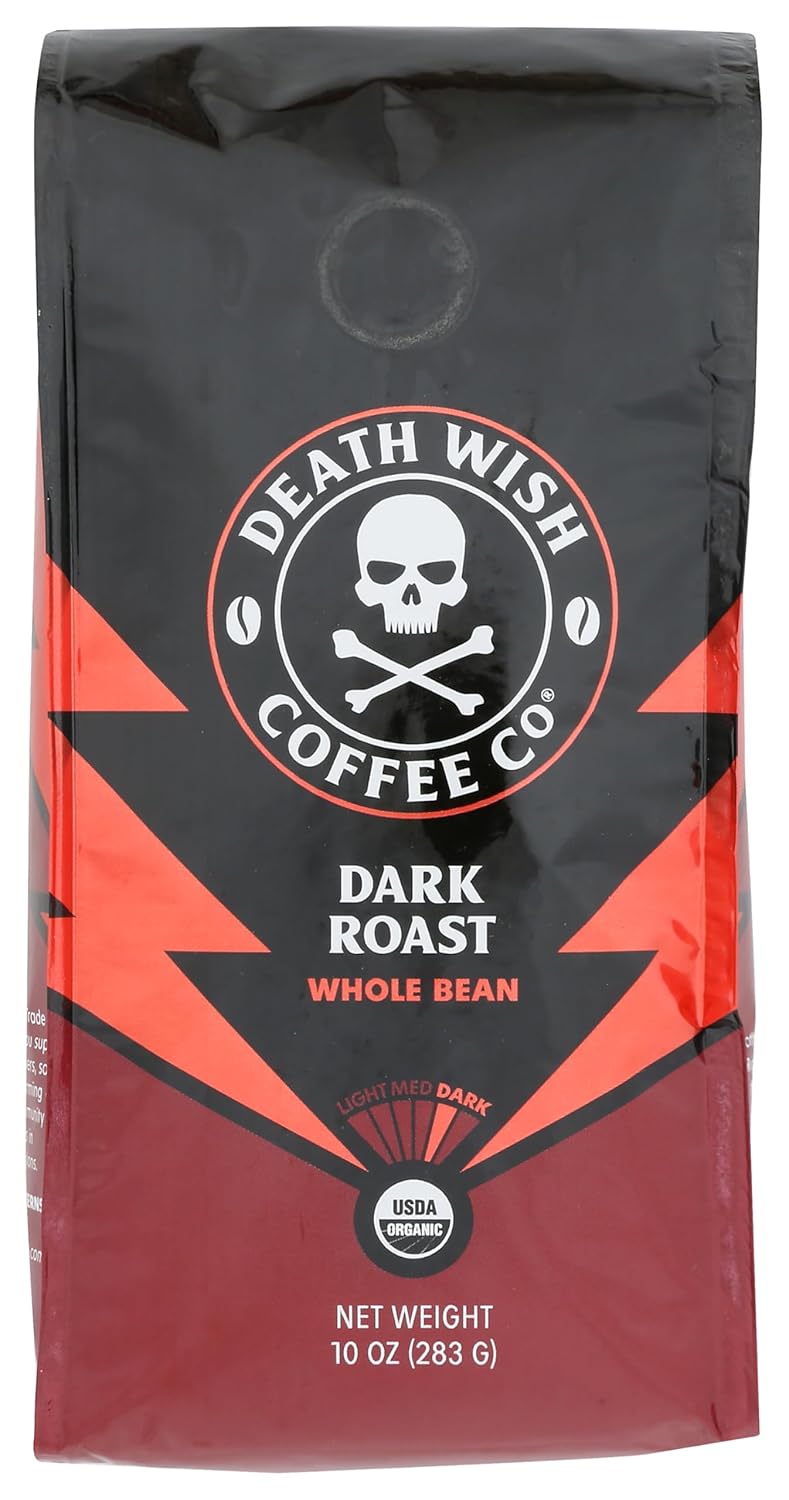 Death Wish Coffee Co Organic Dark Roast Whole Bean Coffee, 10 OZ