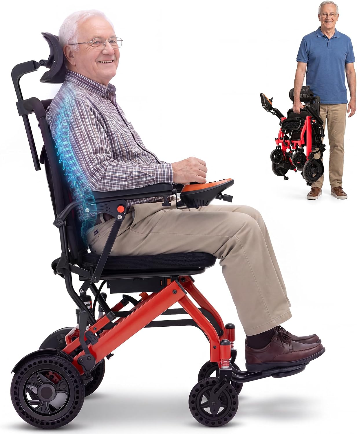 37 lb Lightweight Electric Wheelchairs for Adults, 15 Miles Range Portable Motorized Wheelchair with Adjustable Headrest, Support 350 lb & 500W All Terrain Foldable Power Wheelchair for Home/Travel