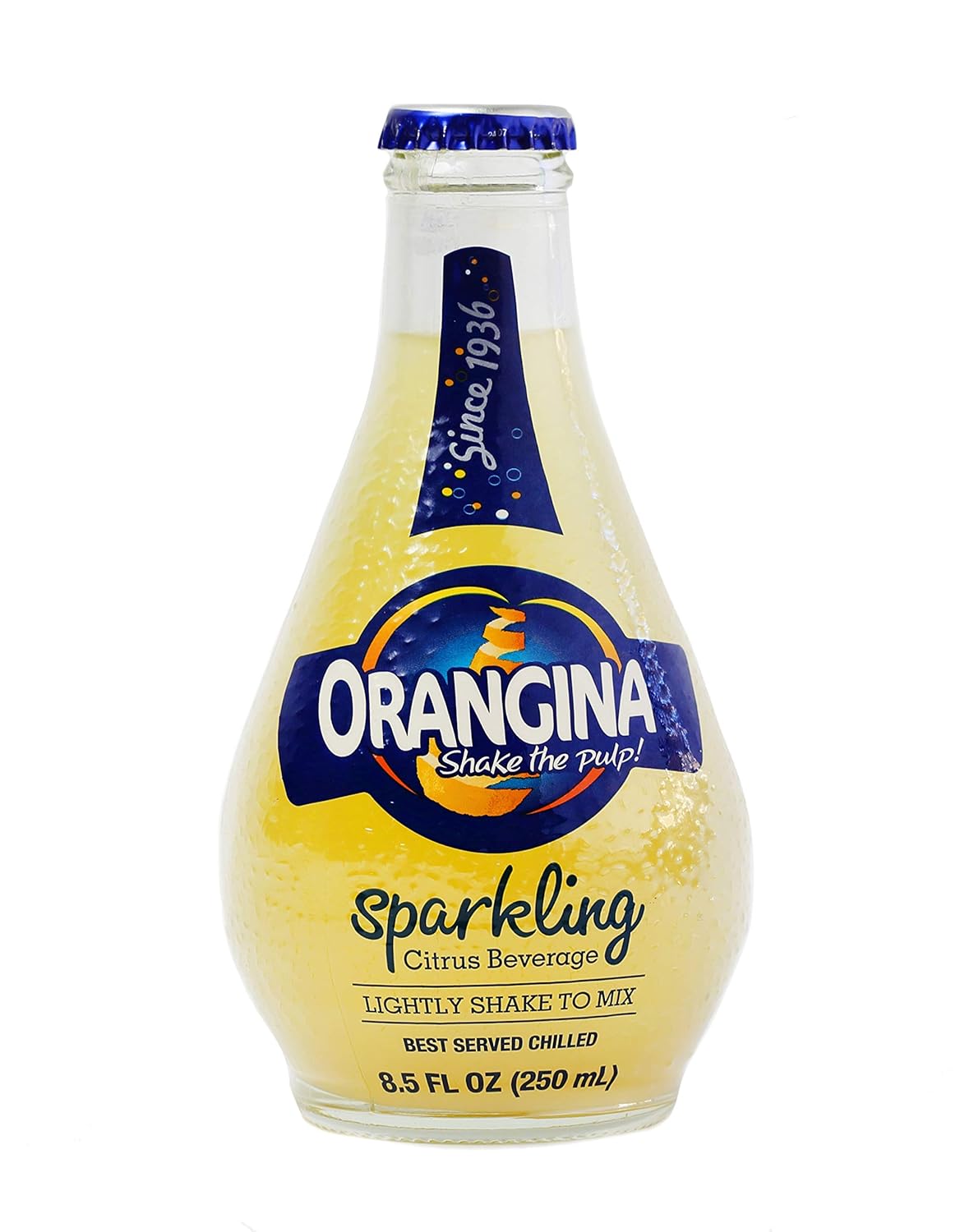 Orangina - Citrus Sparkling Juice Beverage - Light Pulp - Original Imported European French Recipe - No Artificial Ingredients - (Pack of 12) (8.5 oz Bottle)