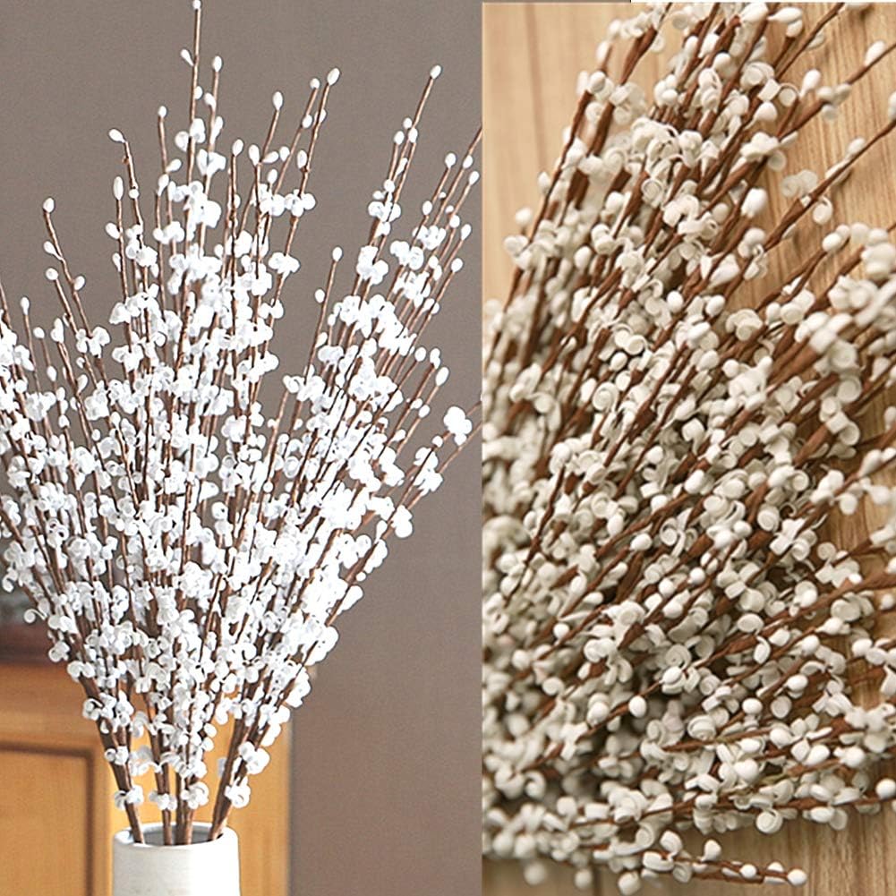 5 Pcs 29.5" Long Jasmine Artificial White Flowers Fake Jasmine Flowers Bouquet Faux DIY Floral Art Plants Pussy Willow Branches for Vases Home Office Wedding Party Winter Decorations