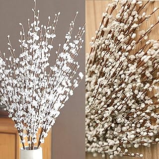 5 Pcs 29.5" Long Jasmine Artificial White Flowers Fake Jasmine Flowers Bouquet Faux DIY Floral Art Plants Pussy Willow Branches for Vases Home Office Wedding Party Winter Decorations