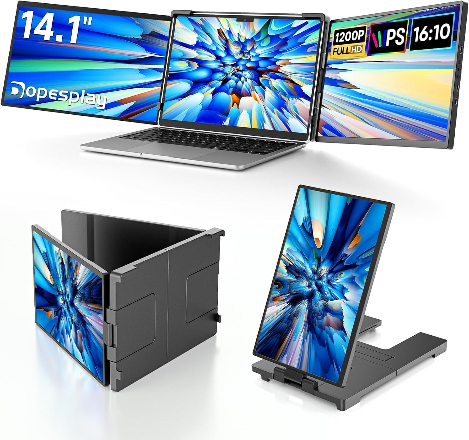 Dopesplay 14.1" Laptop Screen Extender FHD 1200P IPS Portable Monitor for Laptop Triple Dual Monitor Setup Compatible with Windows Mac Android Chrome Fits 14-17.3 Inch Laptops