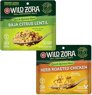 Wild Zora Instant Organic Quinoa Meals - Quick & Tasty Prepared Quinoa Bowls, Pantry Staples Gluten-Free Meal with Lentils Plus 10g Olive Oil Packet - Best Sellers Variety (2-Pack)