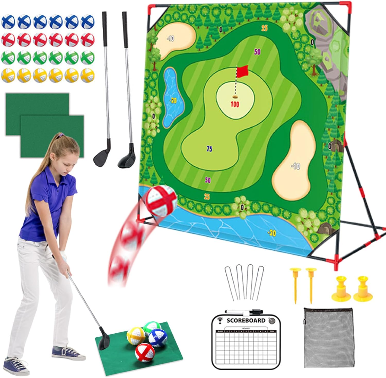 Battle Golf Game Set, Golf Games For Kids, Outdoor Play Equipment, Practice Mat, Wall For Living Sports Activities With Putting Practice Toy And Swing Training