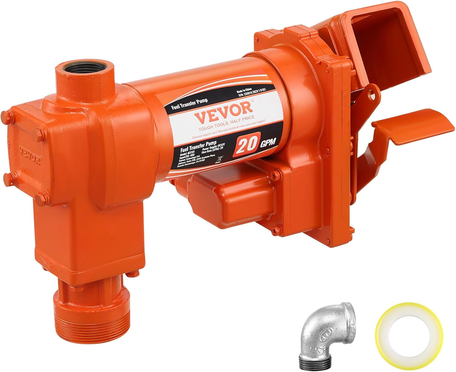 VEVOR Fuel Transfer Pump, 12V DC 20 GPM 1/4 HP, High Flow Cast Iron Gasoline Extractor Pump with Fuel Collection Box Design for Gasoline, Diesel, Kerosene, Ethanol & Methanol Blends, and Biodiesel