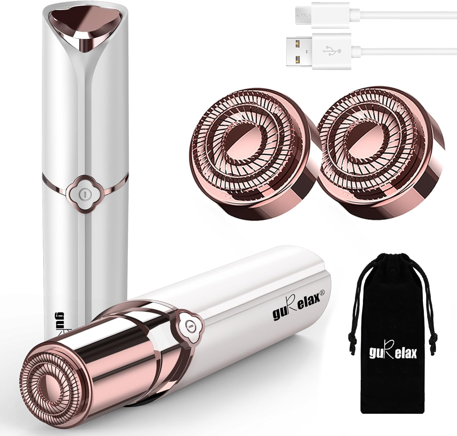 Facial Hair Remover for Women,Hair Removal Device Rechargeable,Epilator for Women for Face Included 2 x Replacement Heads,Painless Lady Shavers,for Lip,Mustache, Chin