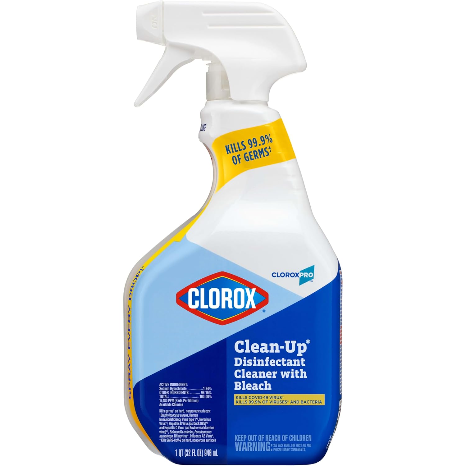 CloroxPro Clorox Clean-Up Disinfectant Cleaner with Bleach Spray, 32 Ounces (35417)