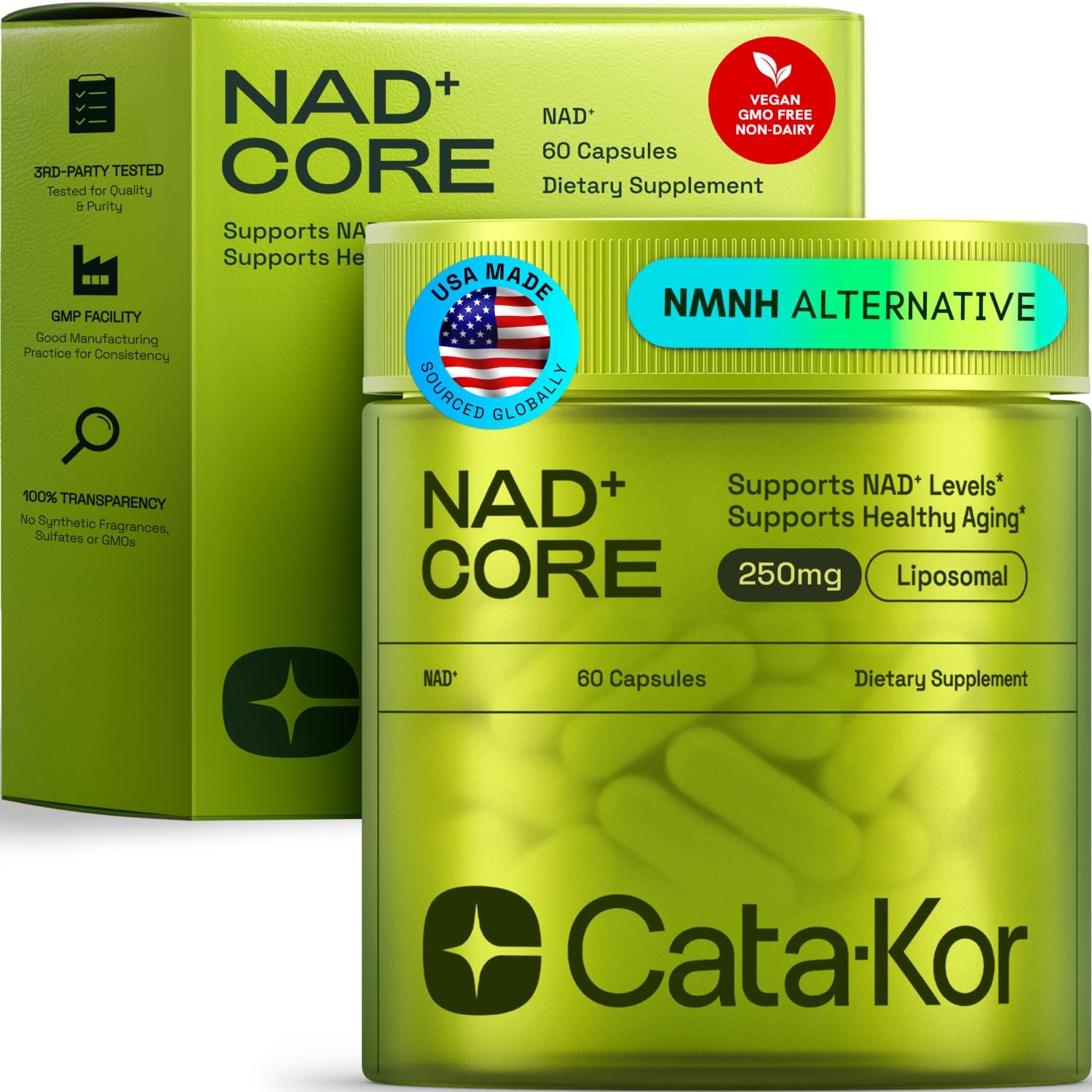 NMNH Supplement Alternative - Liposomal NAD CORE LipoNAD 250mg - 30-Day Supply - High Purity NAD Supplement for Anti-Aging, Energy, Focus - 60 Capsules