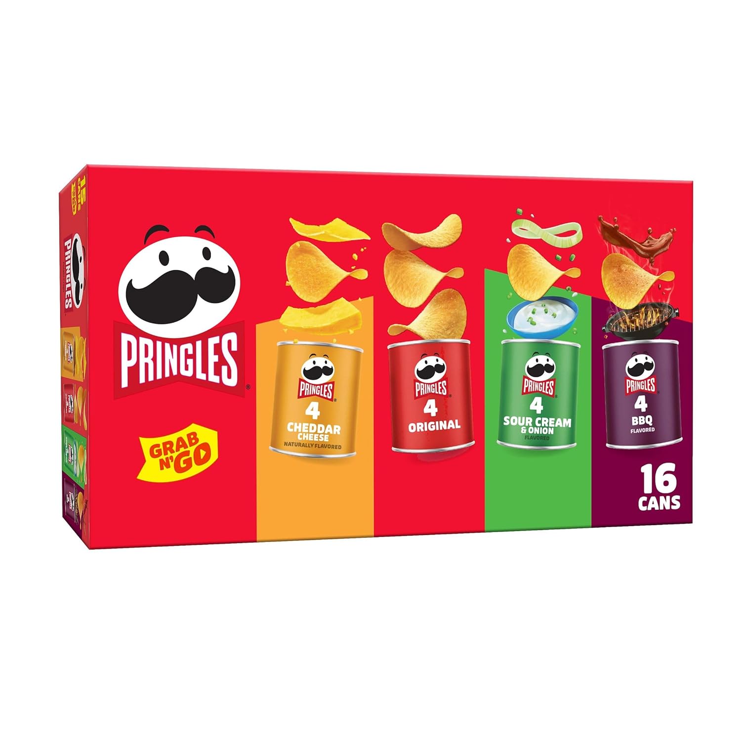 Pringles Potato Crisps Chips, Lunch Snacks, Office and Kids Snacks, Grab N' Go, Variety Pack (16 Cans)