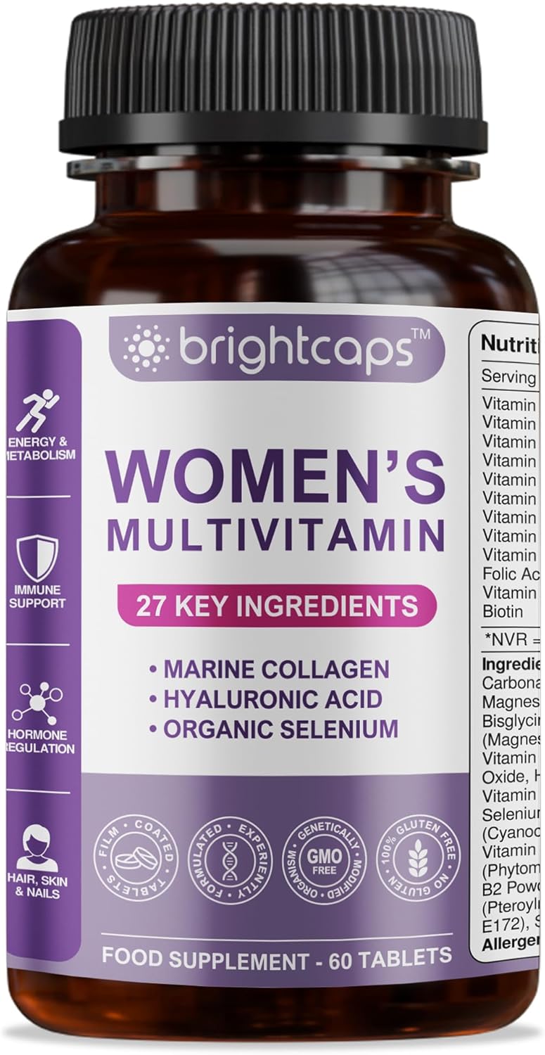 Women's Multivitamins and Minerals Enhanced with Collagen & Hyaluronic Acid - 27 Key Essential Ingredients | 60 Tablets | Gluten Free